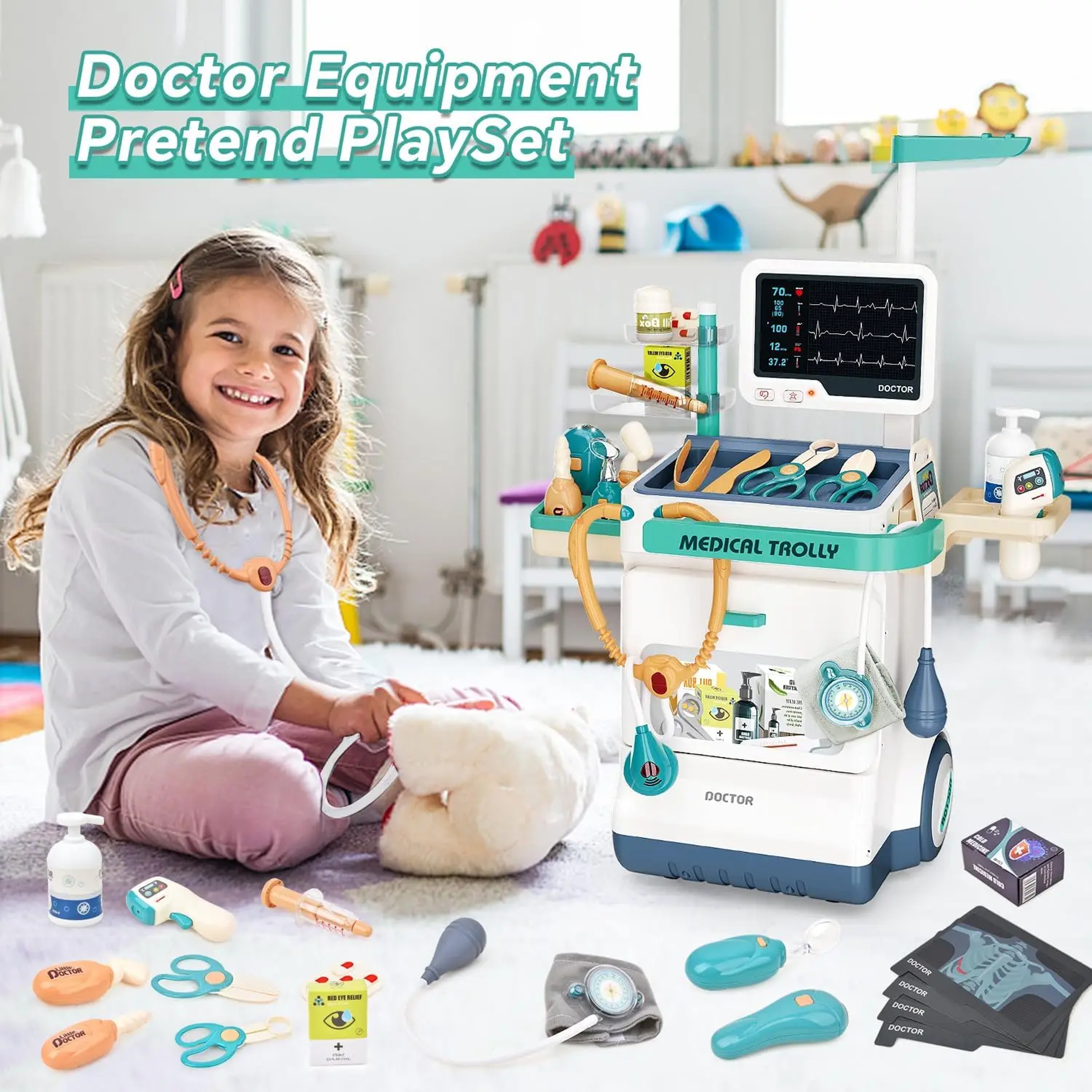 Pretend Doctor Playset For Kids Stethoscope Medical Toy For Toddlers Doctor Kit With Medical Statio 0