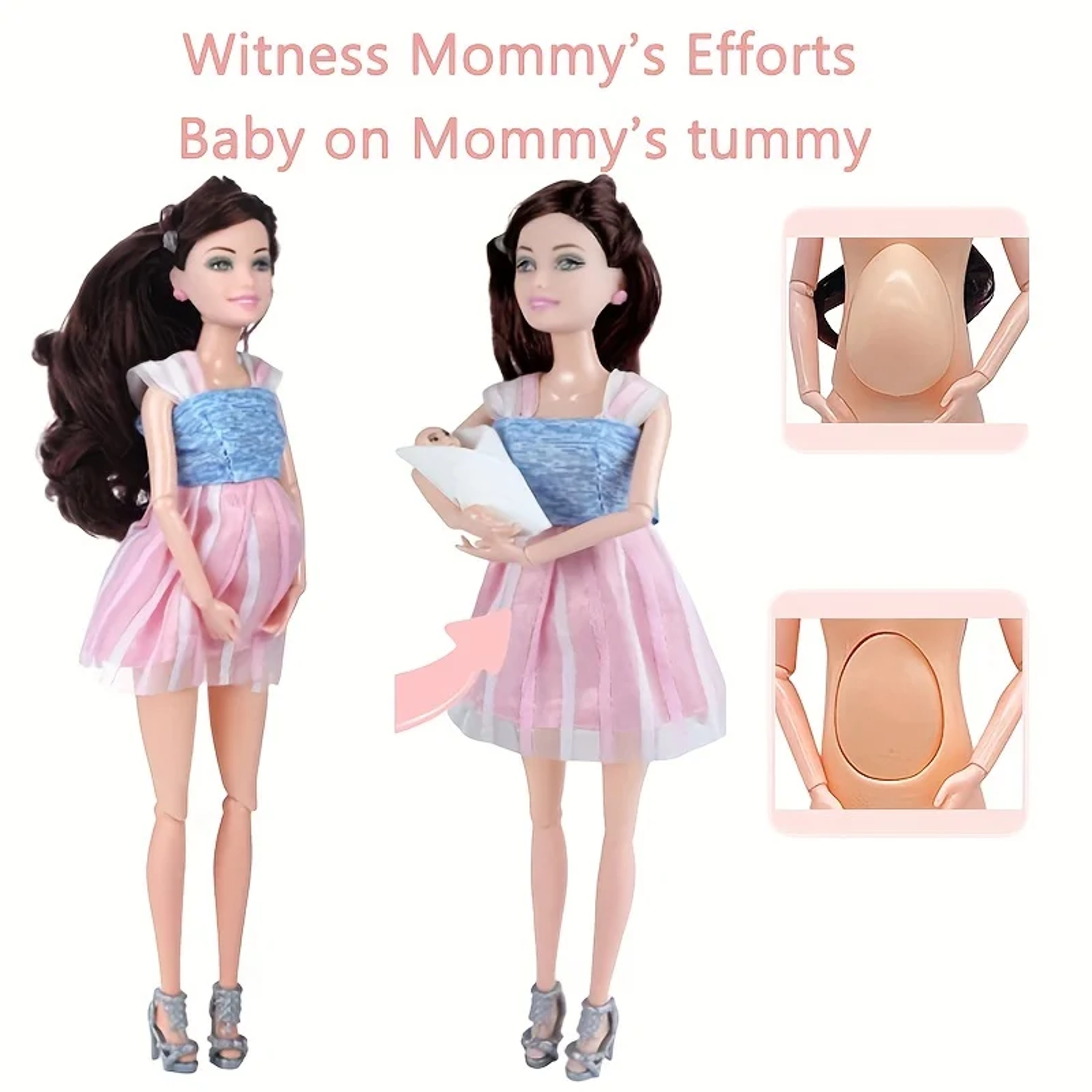 Pregnant Doll With Baby In Tummy Mom Doll Toy Playset With Baby Dolls For Kids Gift 2