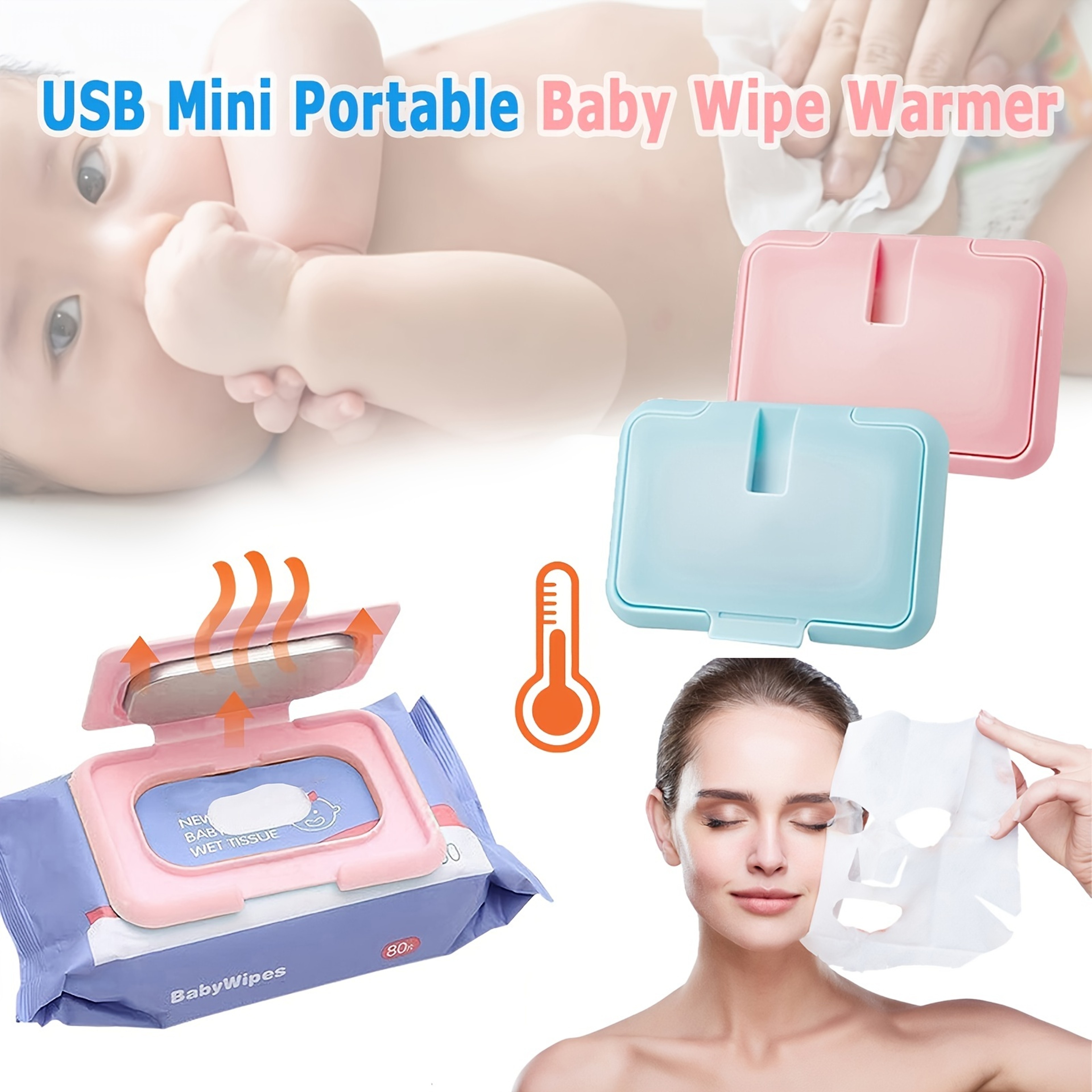 Portable USB Baby Wipe Warmer, Wet Wipes Dispenser Holder, Reusable Baby Wipes Heater for Travel, Newborn Care – view 1