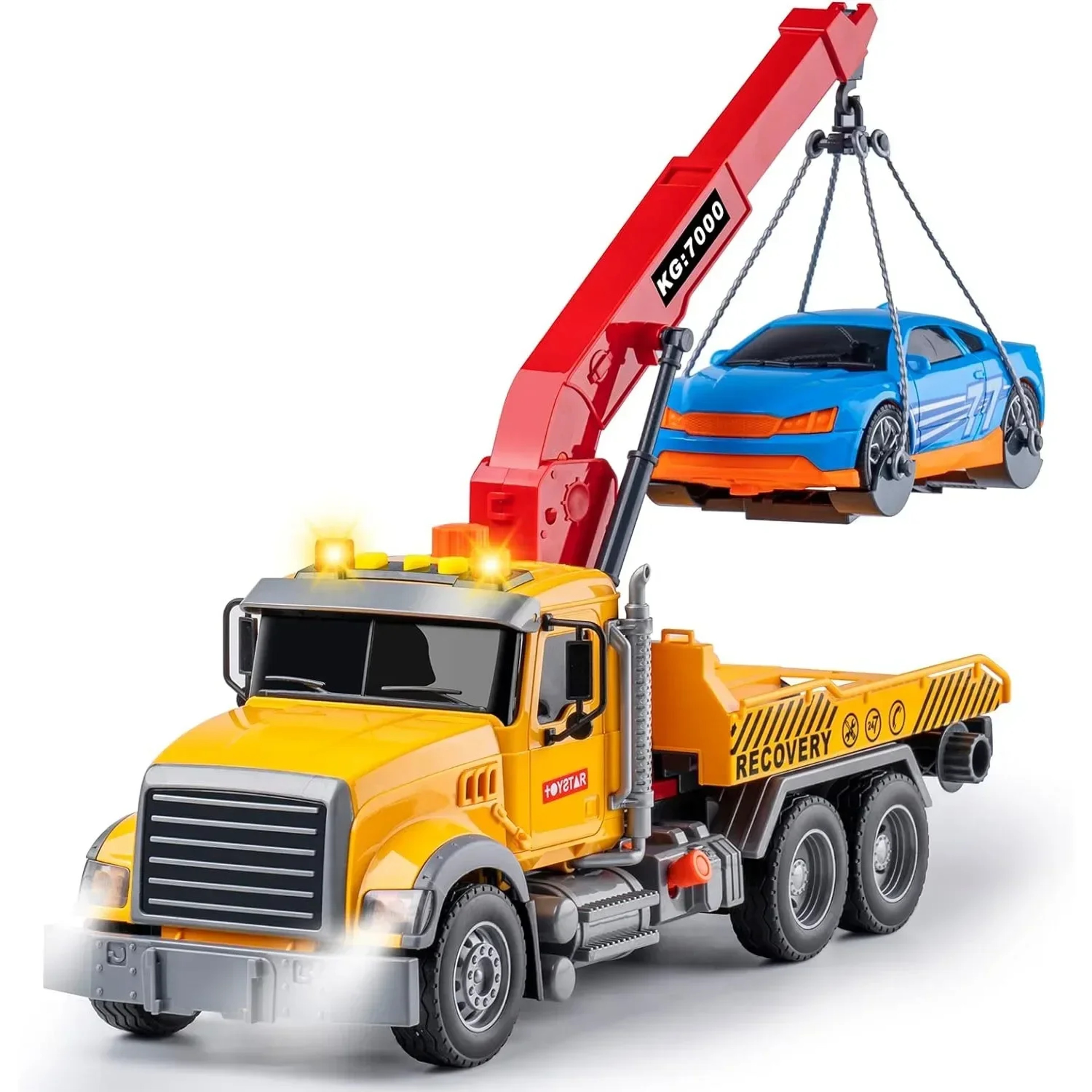 Tow Truck Toy for Kids – Friction Powered Tow Vehicle with Light & Sound, Trailer & Hook, Ideal for Boys – view 1
