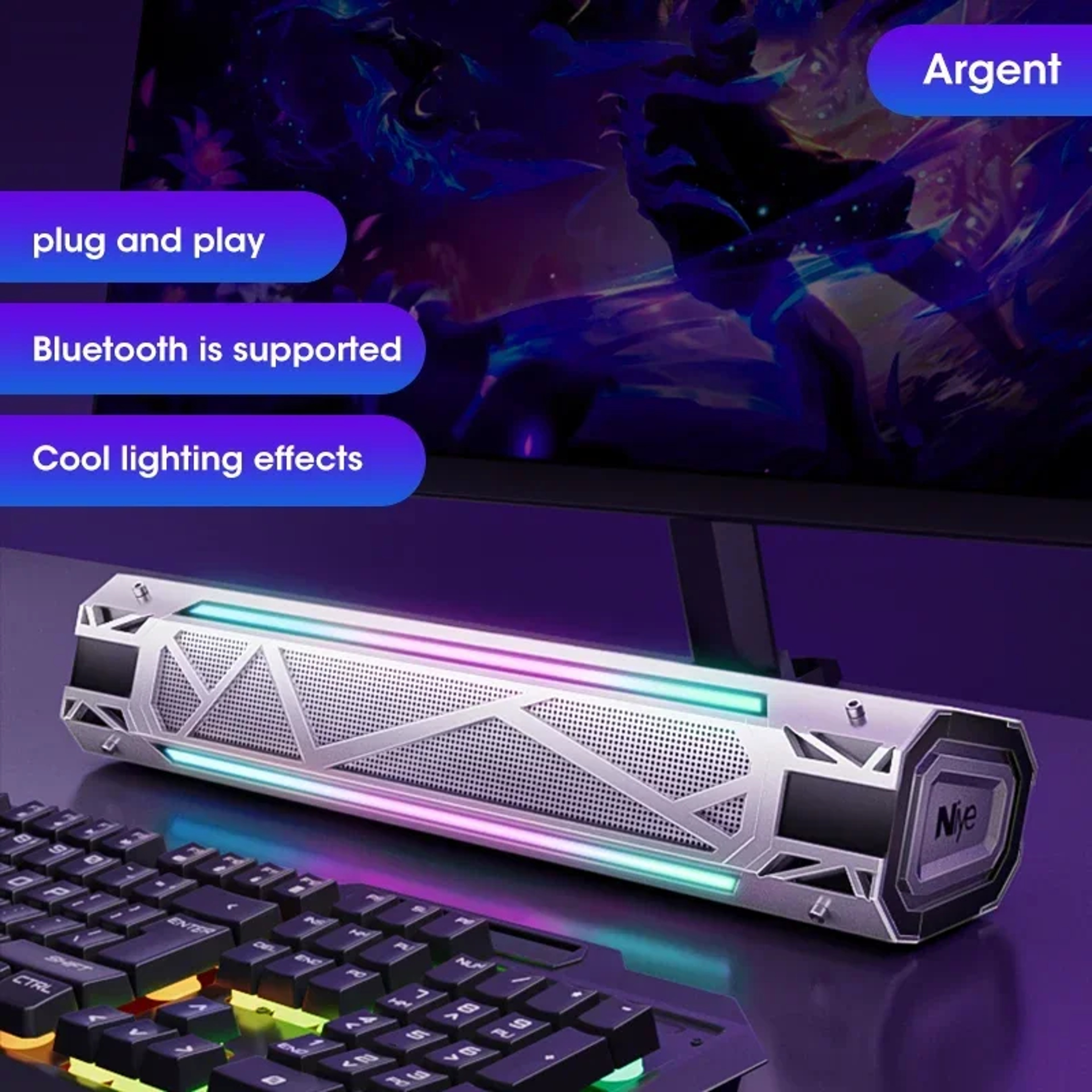 Niye Bluetooth Computer Speaker With RGB Lighting Surround Sound Subwoofer  Wired  USB Powered Audi 7