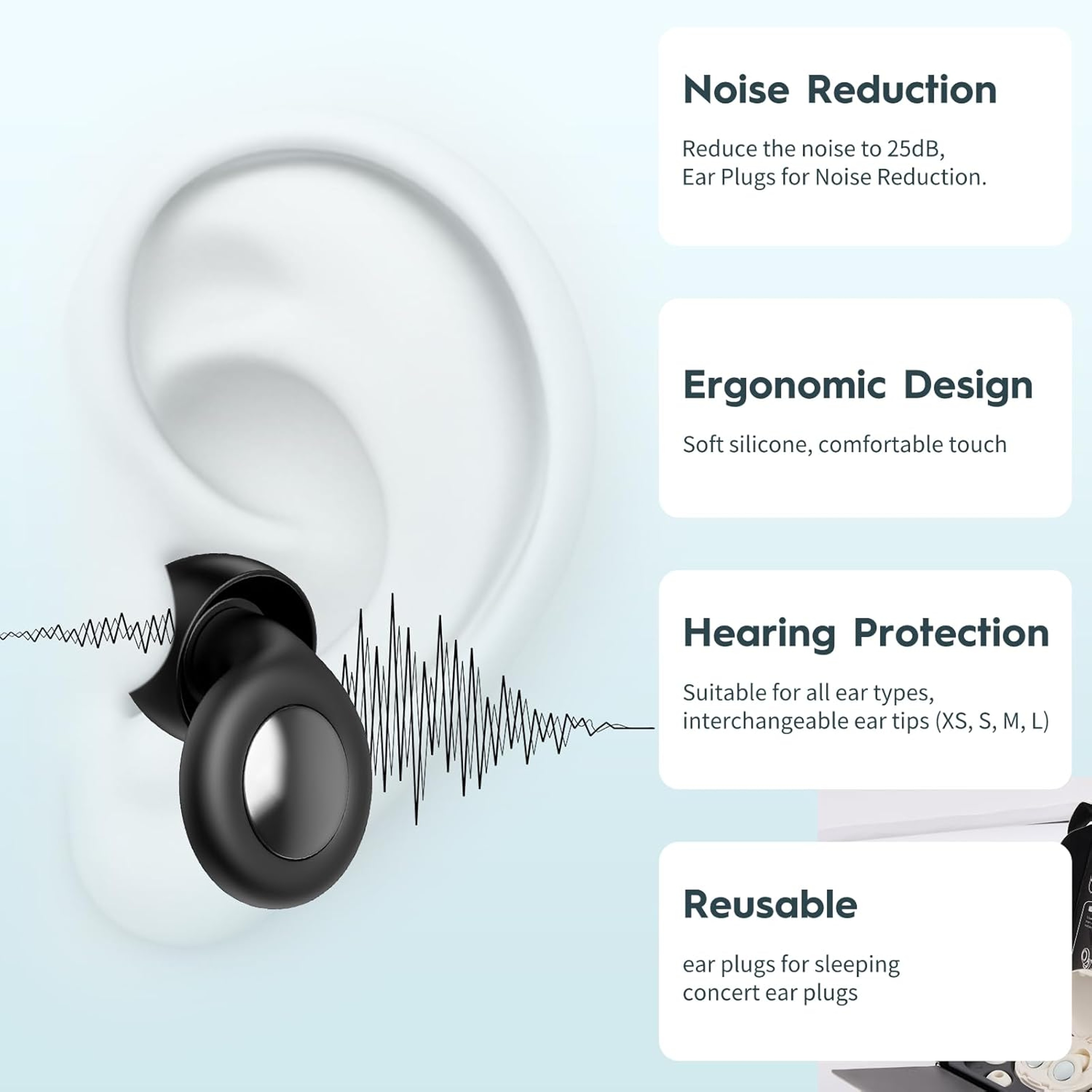"Reusable Silicone Ear Plugs - Noise Cancelling for Sleep, Study, Work, Concerts" – view 4