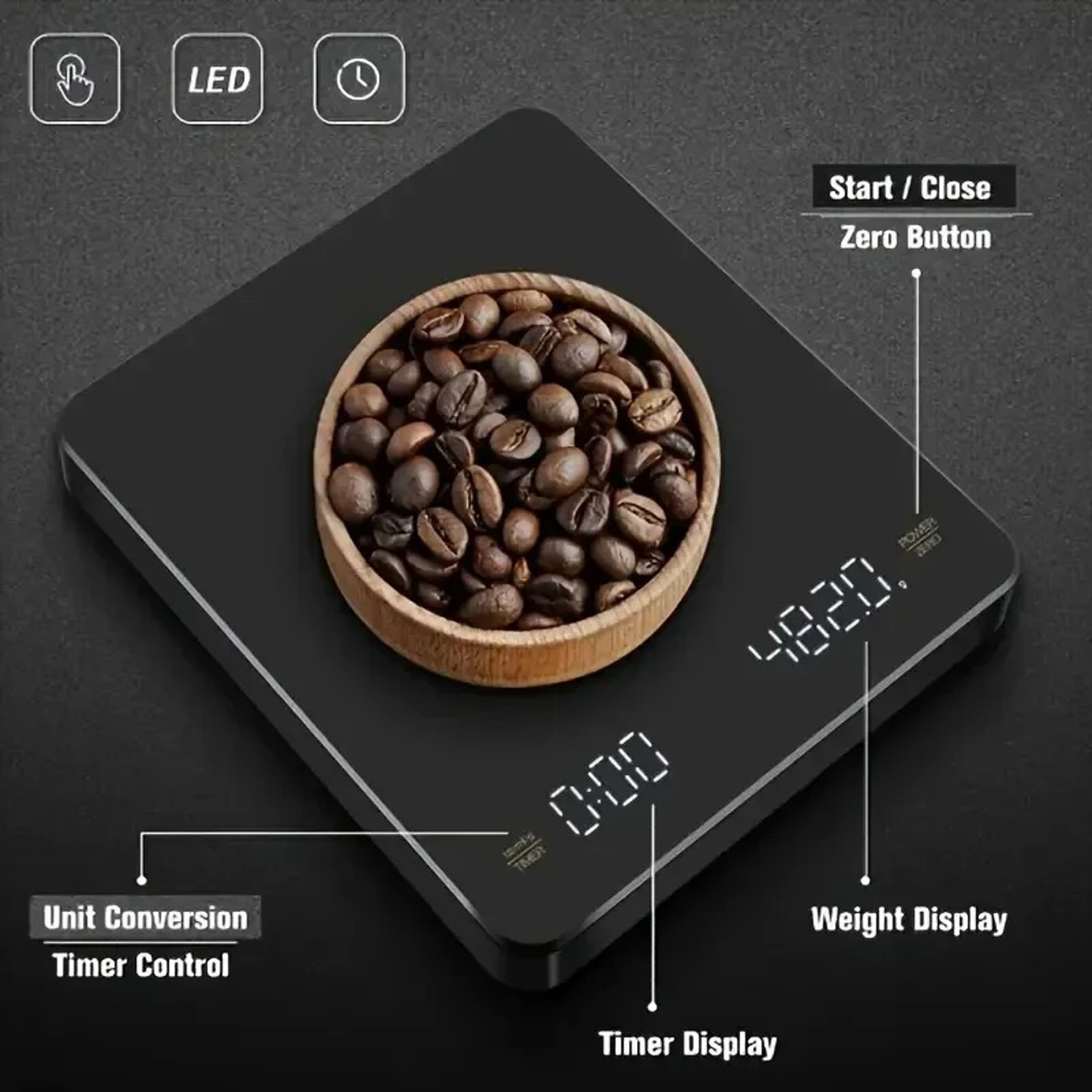 High Precision Digital Coffee Scale with Timer & LED Display for Espresso and Baking – view 5