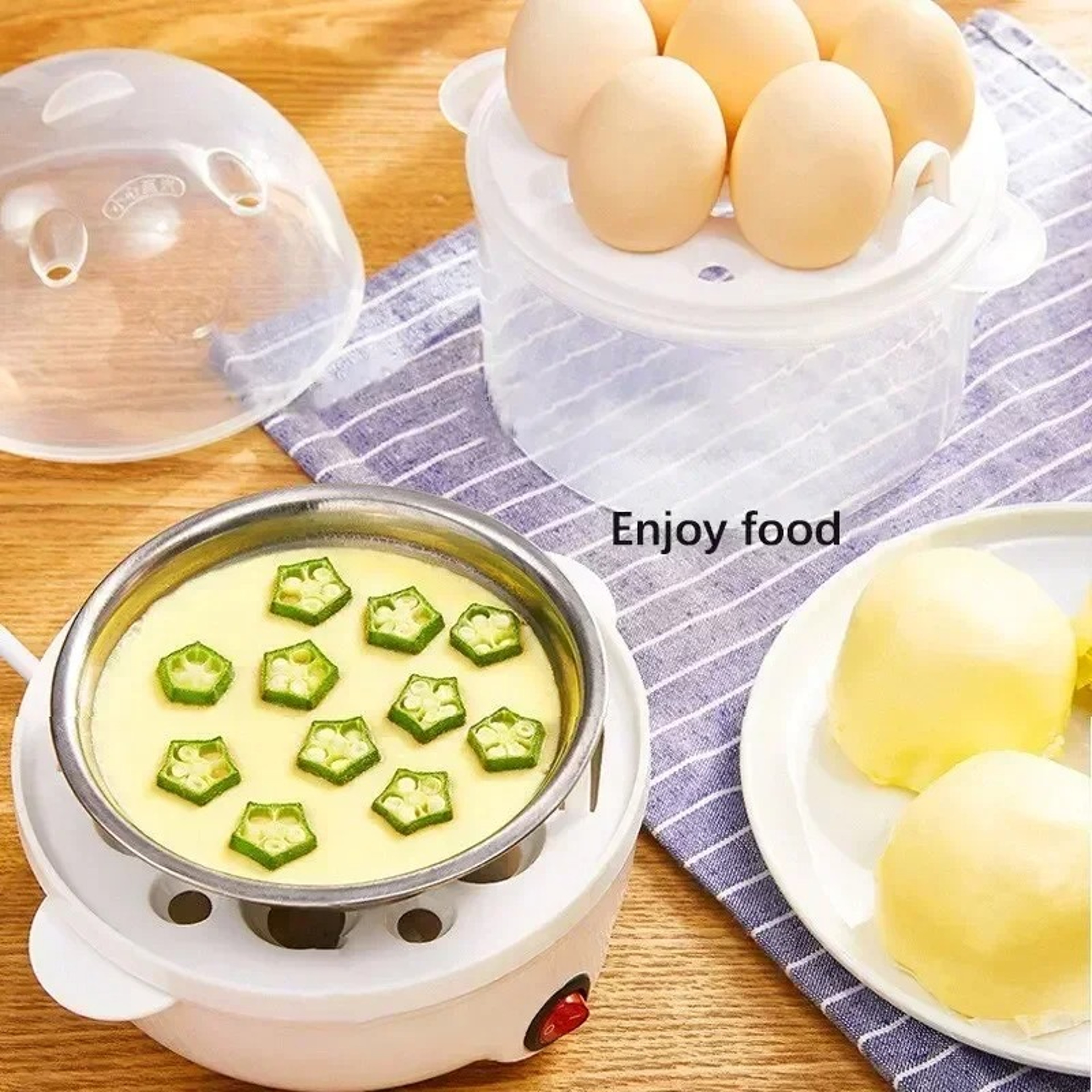 Dual Layer Electric Egg Steamer For Poached Boiled Eggs  Veggies  Fast Efficient Kitchen Breakfast  0