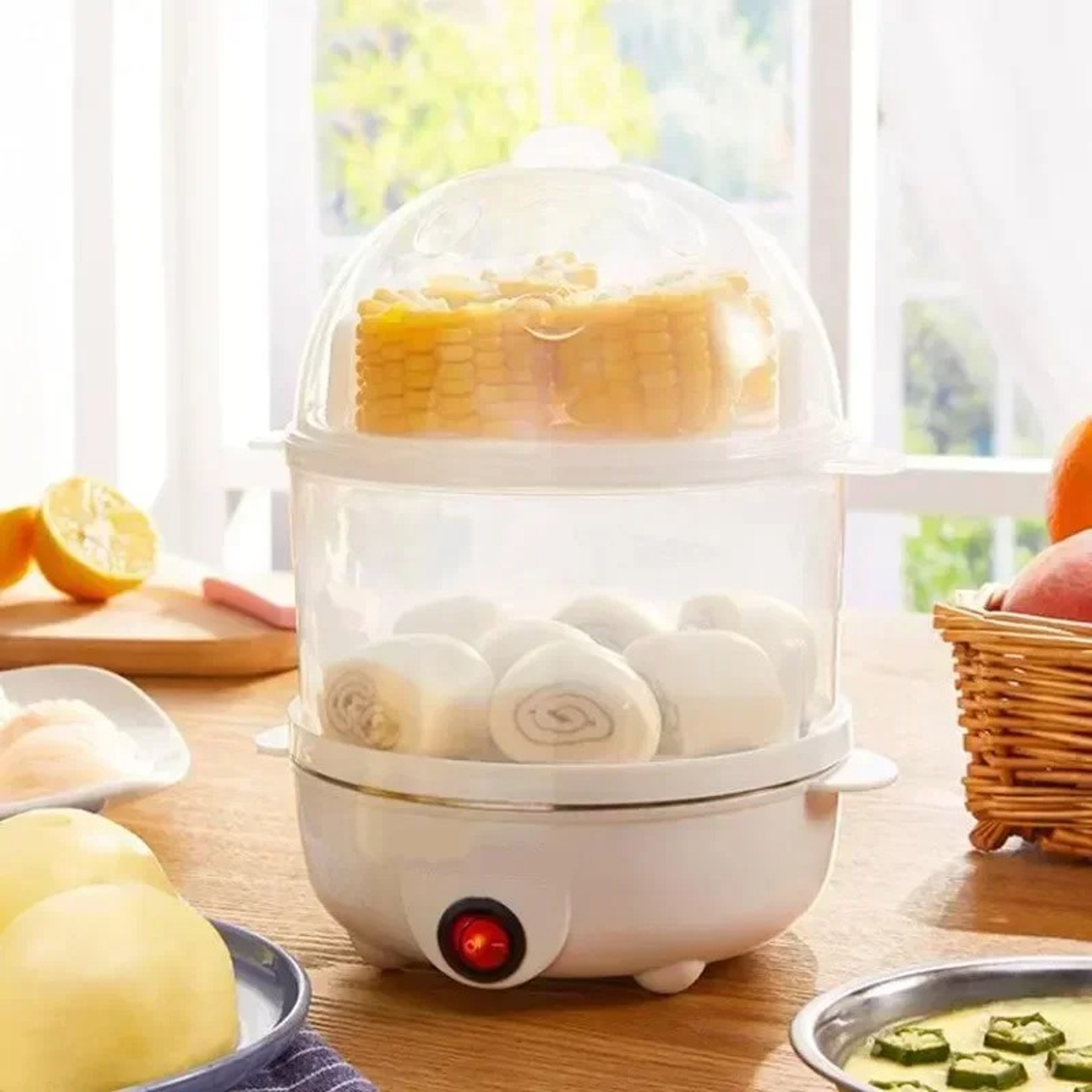 Dual Layer Electric Egg Steamer For Poached Boiled Eggs  Veggies  Fast Efficient Kitchen Breakfast  2
