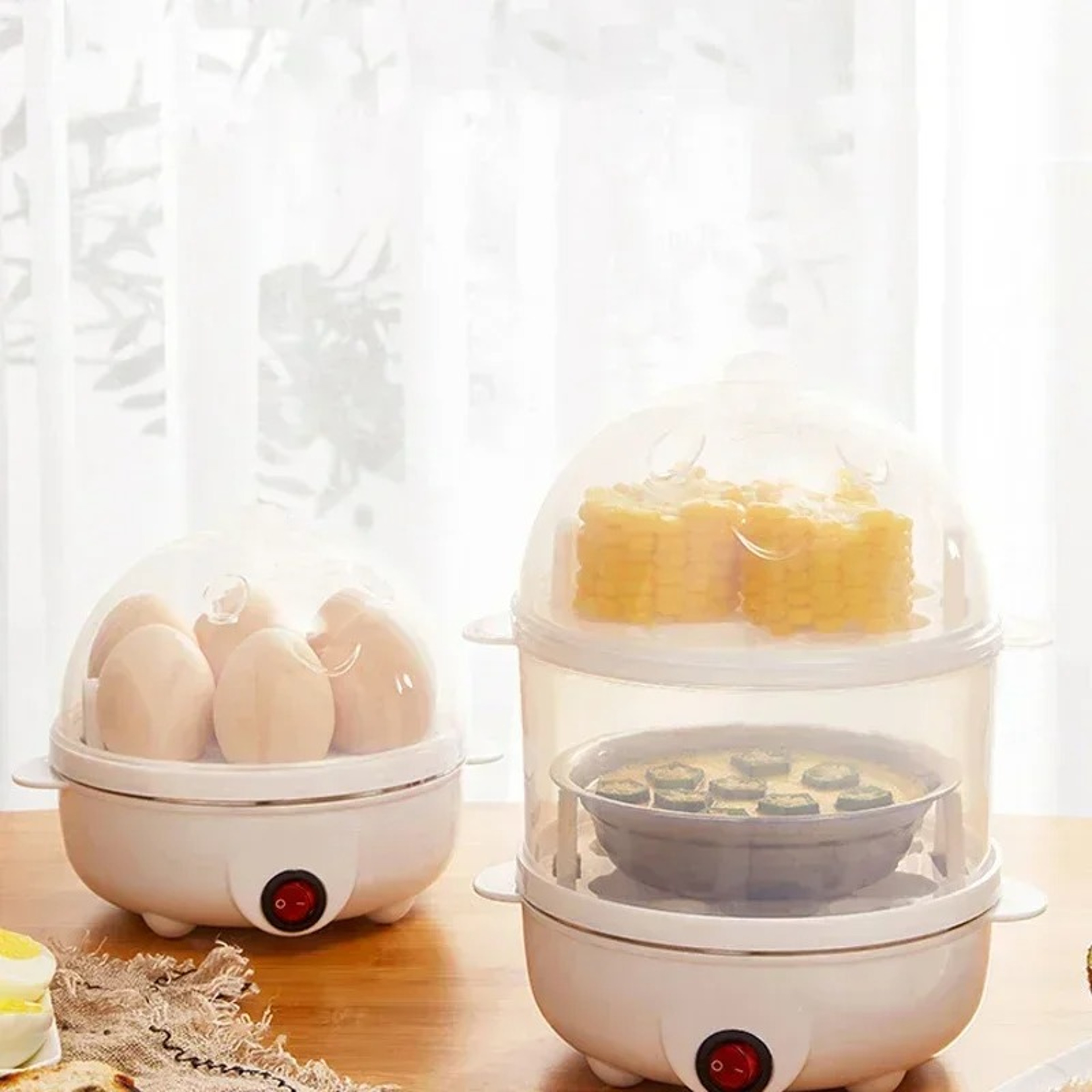 Dual Layer Electric Egg Steamer For Poached Boiled Eggs  Veggies  Fast Efficient Kitchen Breakfast  3