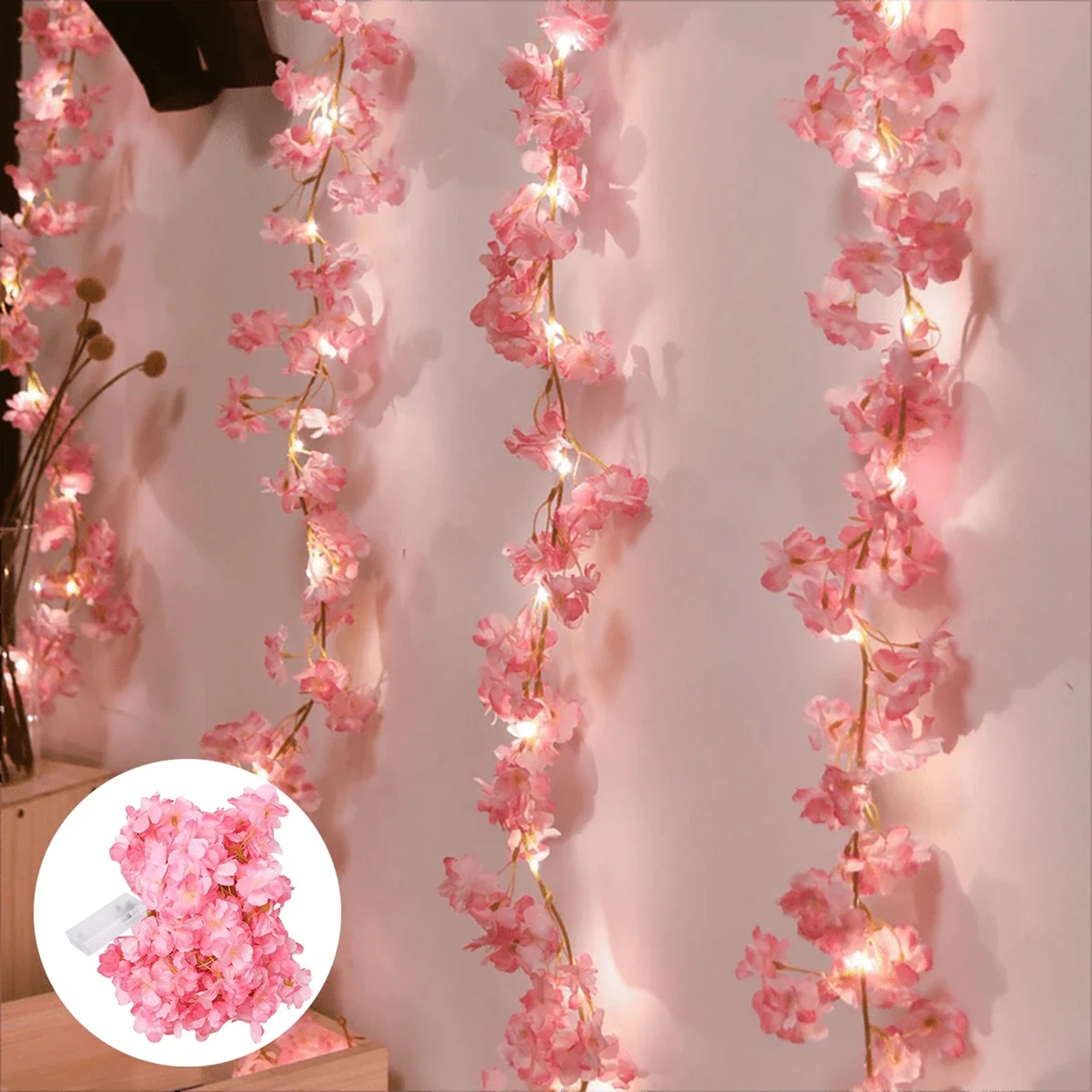 Cherry Blossom LED String Lights Garland LEDs – Artificial Flower Fairy Lights for Wedding, Party, Bedroom – view 1