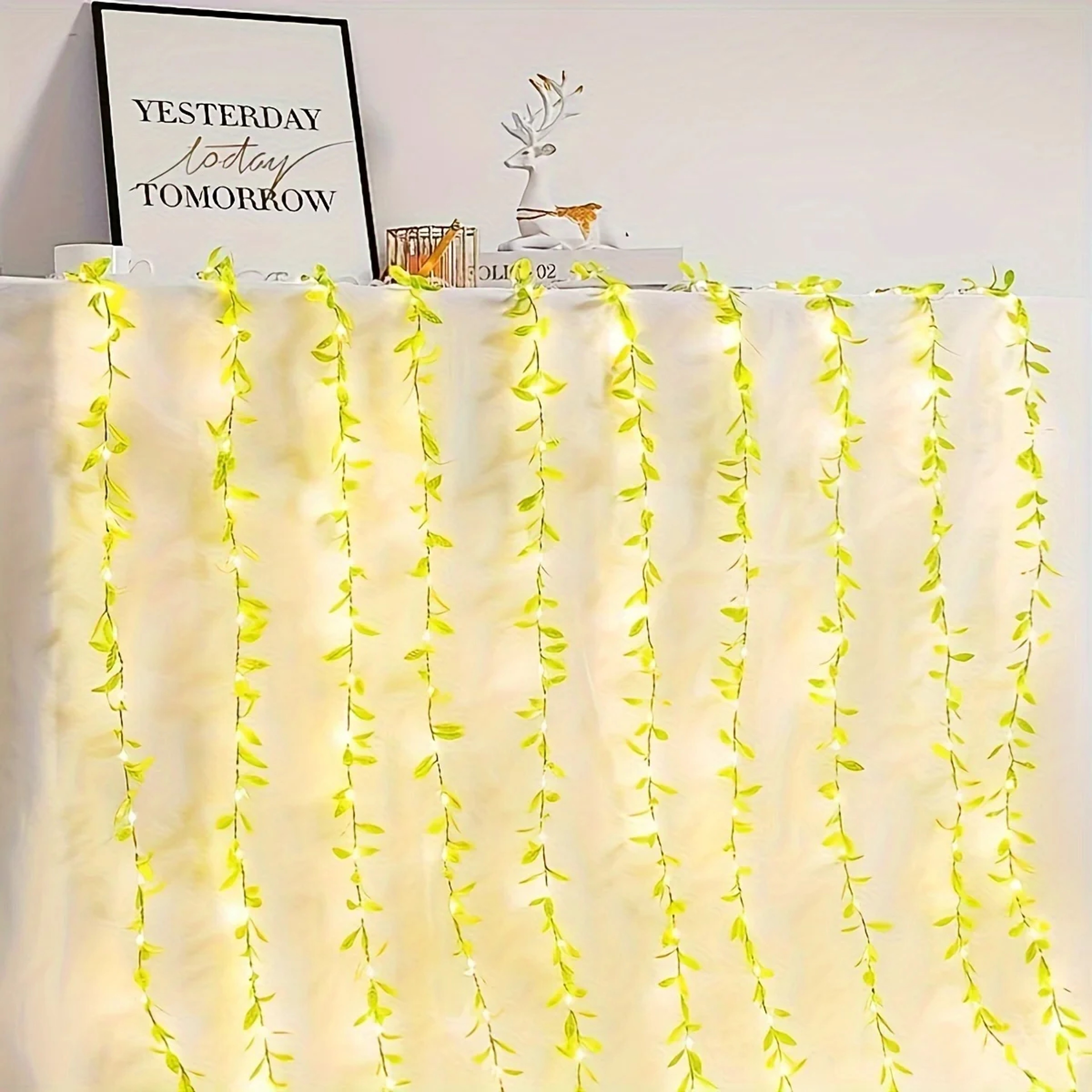 Battery Operated Willow Curtain Light String LED Lights with Copper Wire & Imitation Leaf Basket for Home Decor – view 4