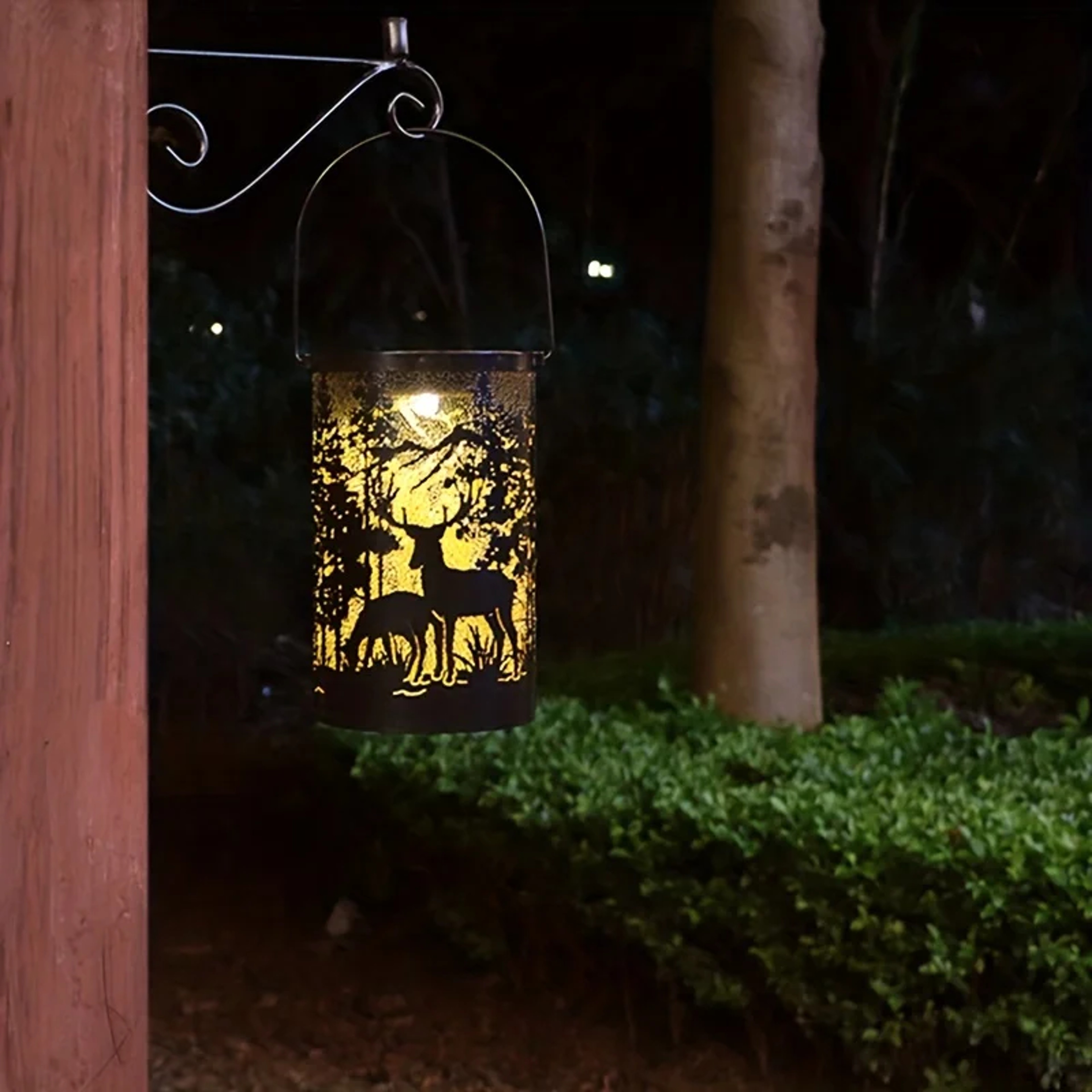 Solar Lantern with Deer and Forest Pattern – Hollow Projection Light for Outdoor Garden Decor – view 3