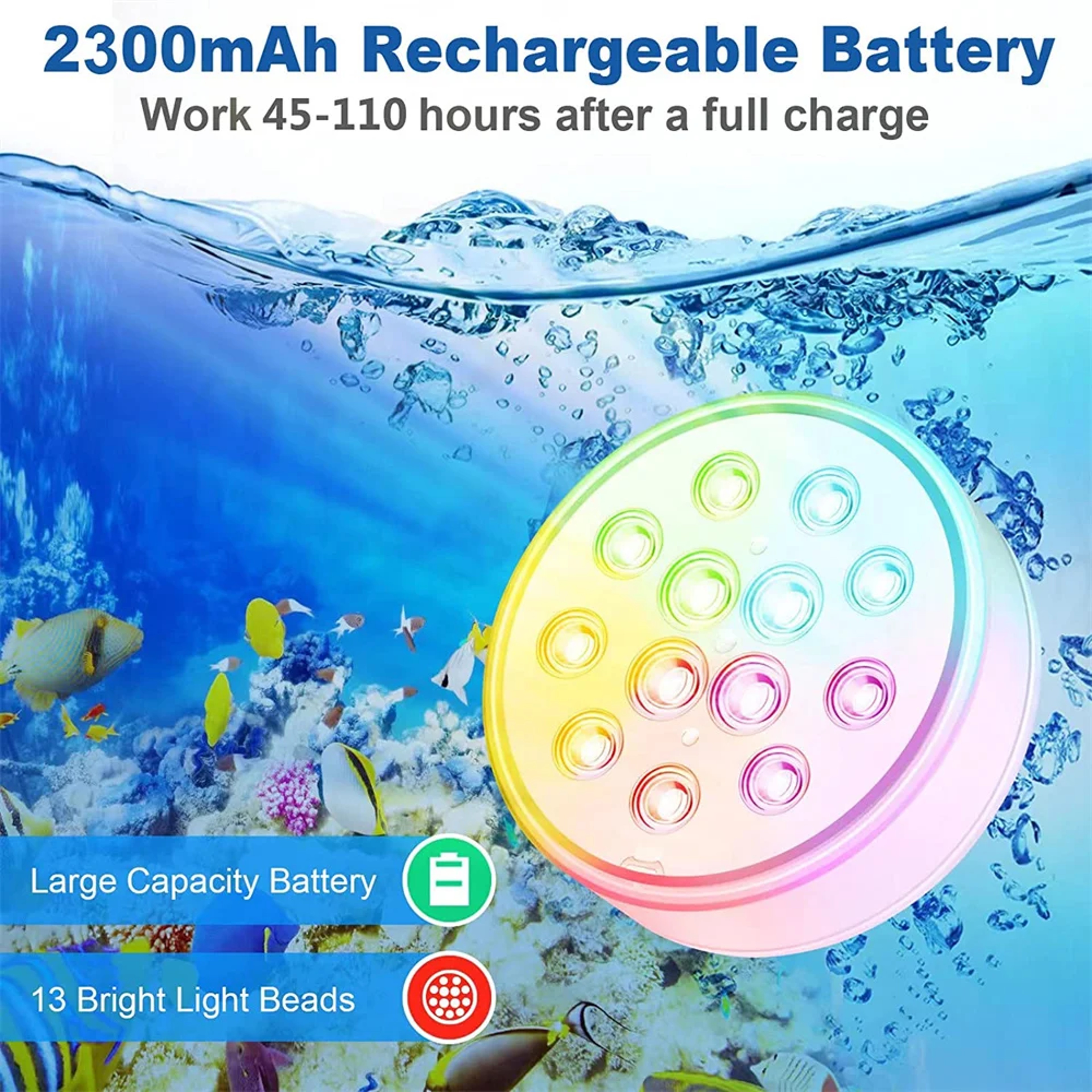 USB Rechargeable Pool Lights With Remote  Waterproof Submersible LED Pond Lights For Inground Pool