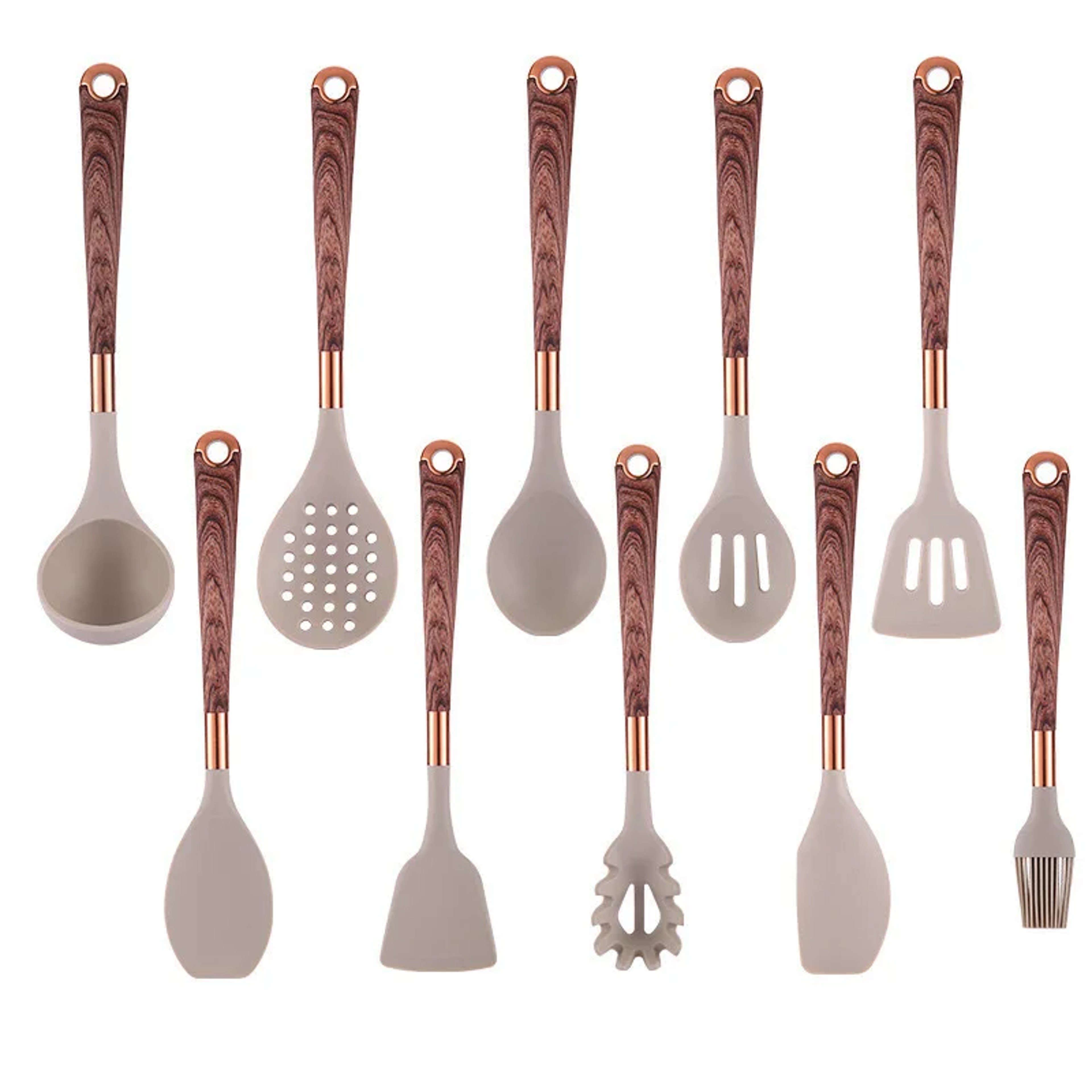 Premium Silicone Kitchen Utensils Set With Goldplated Wood Grain Handles  Spatula Spoons Cooking To 4