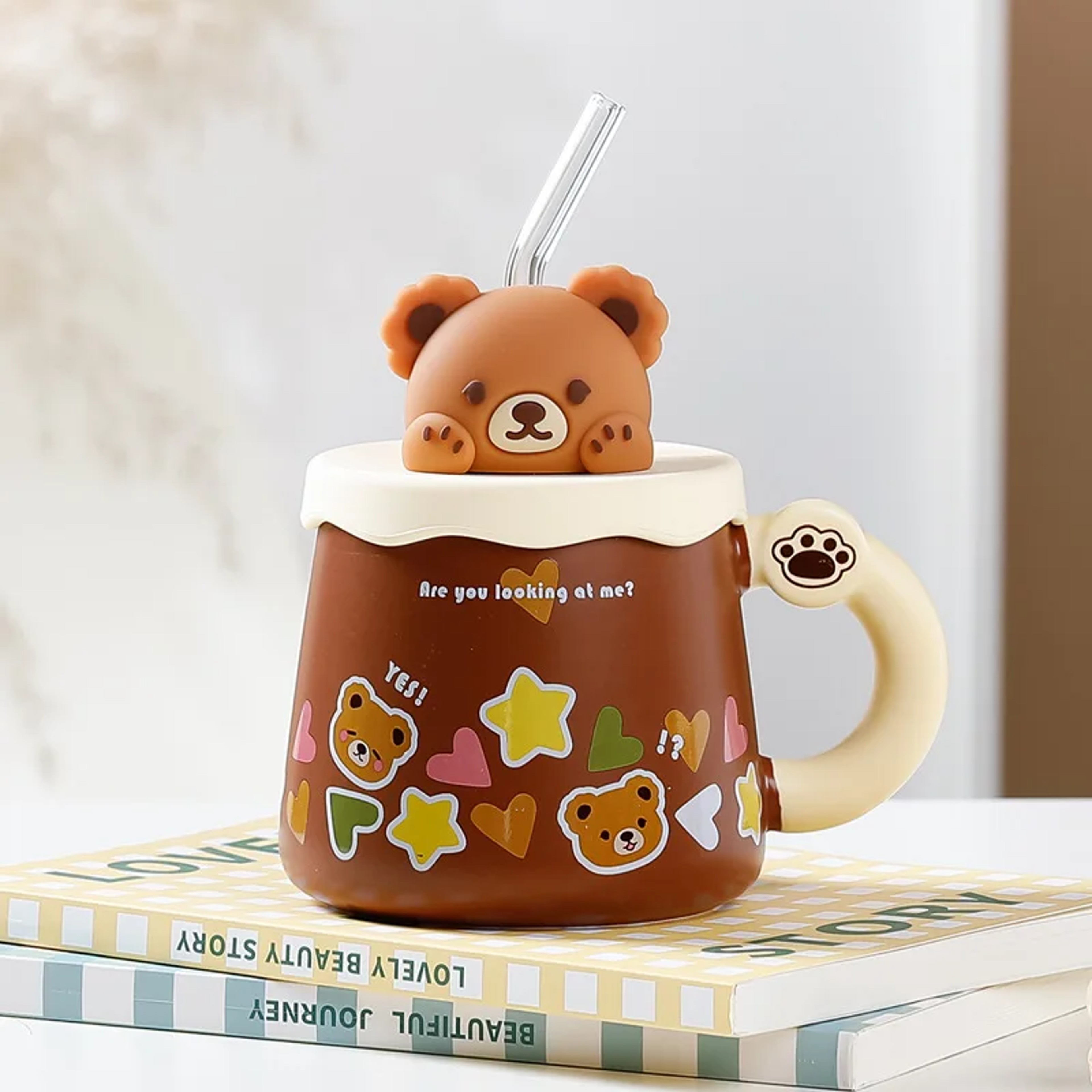 Creative Bear Ceramic Mug With Lid  Straw  Large Capacity Coffee Cup For Breakfast  Milk 6