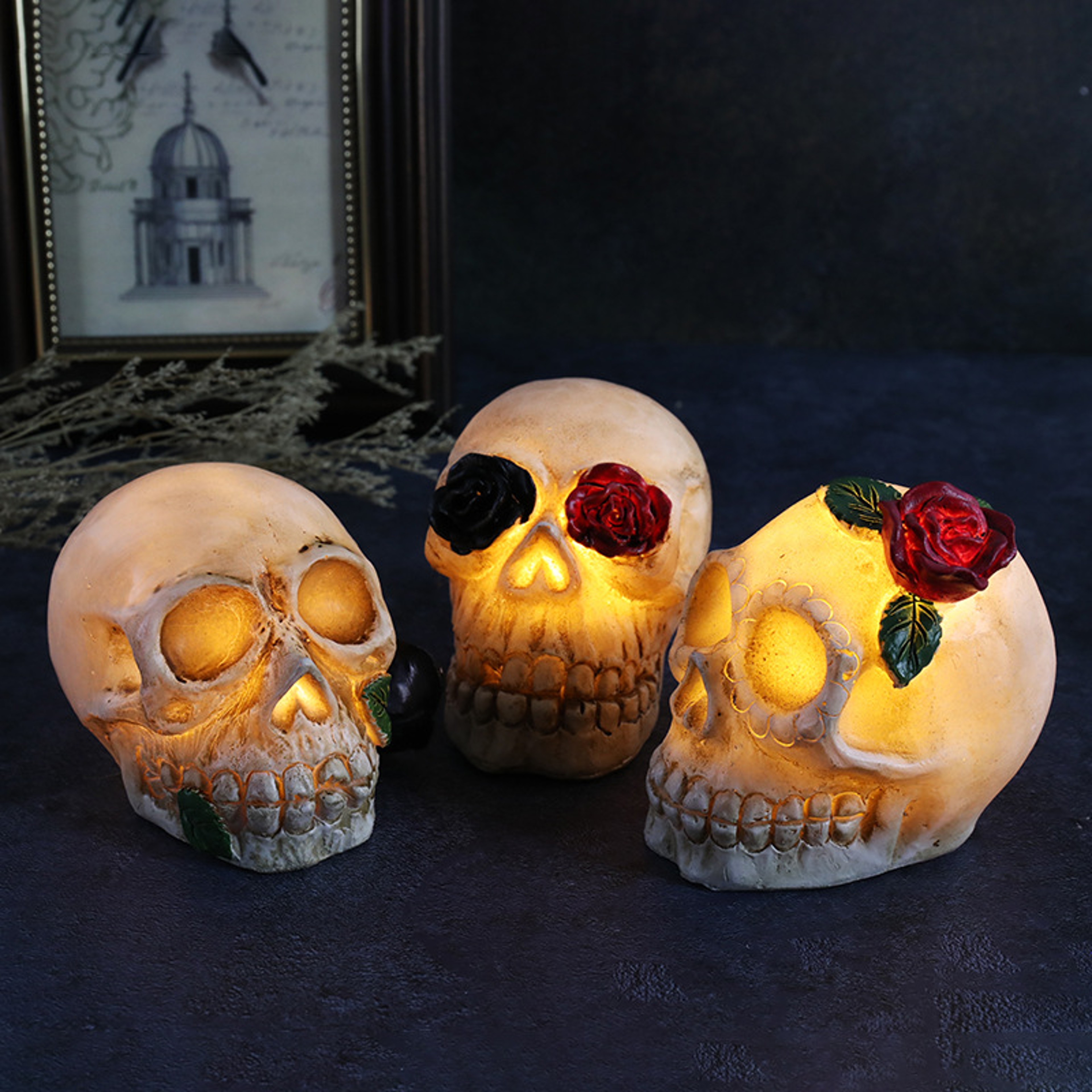 Halloween Rose Skull Resin Lights  Spooky HorrorThemed IndoorOutdoor Lawn Decor 2