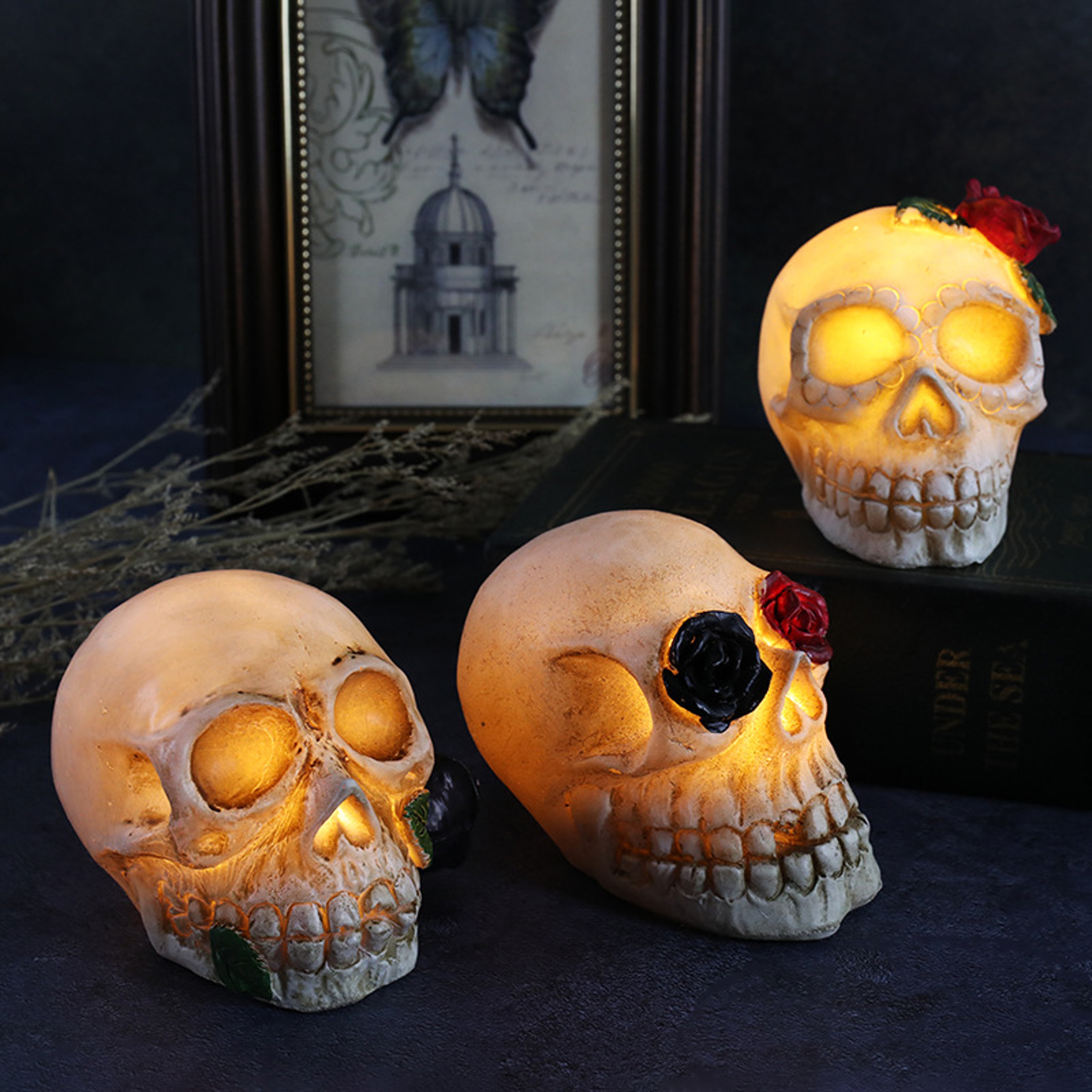 Halloween Rose Skull Resin Lights  Spooky HorrorThemed IndoorOutdoor Lawn Decor 3