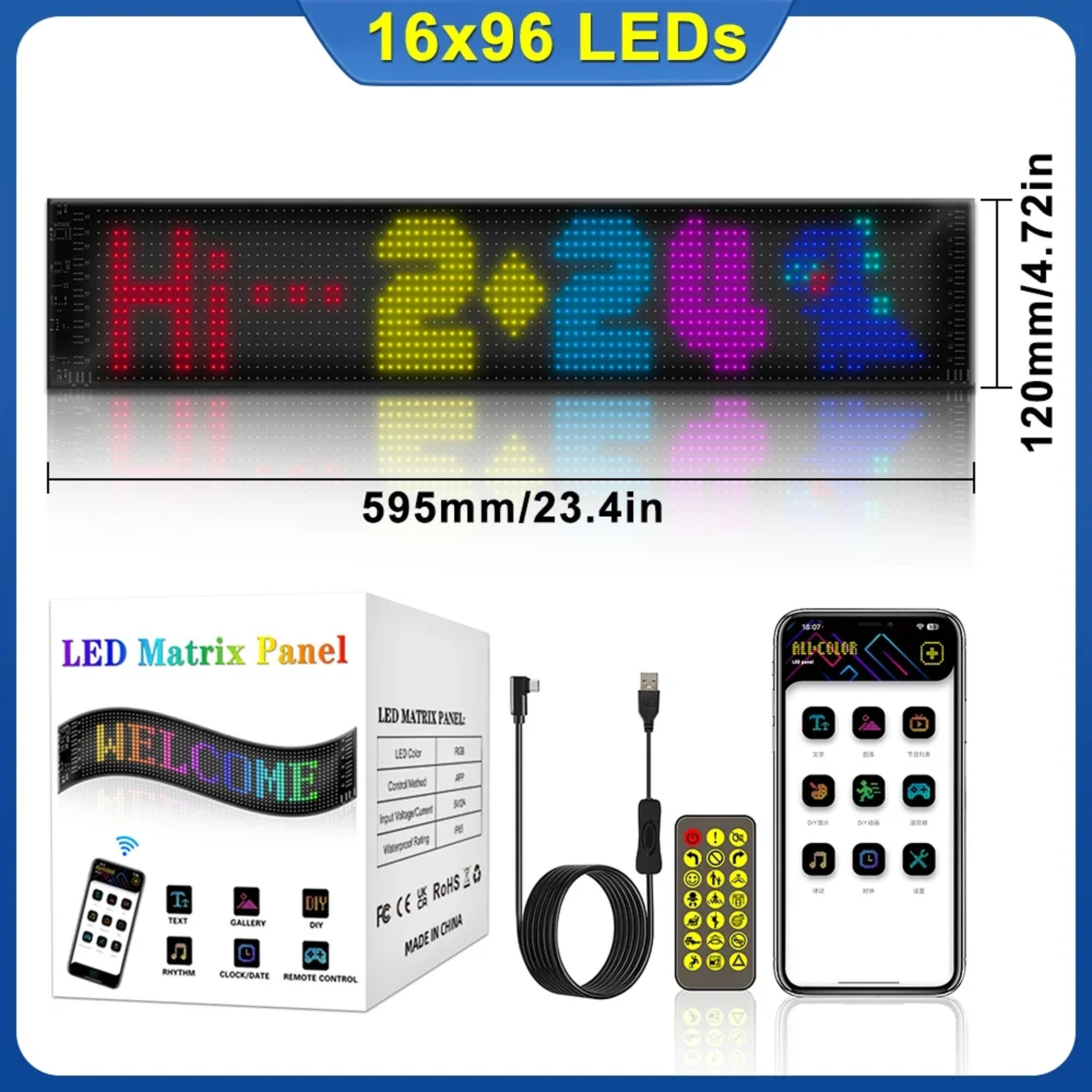 Smart Bluetooth LED Matrix Panel  Programmable Scrolling Night Light For Car Store Hotel  Bar 8
