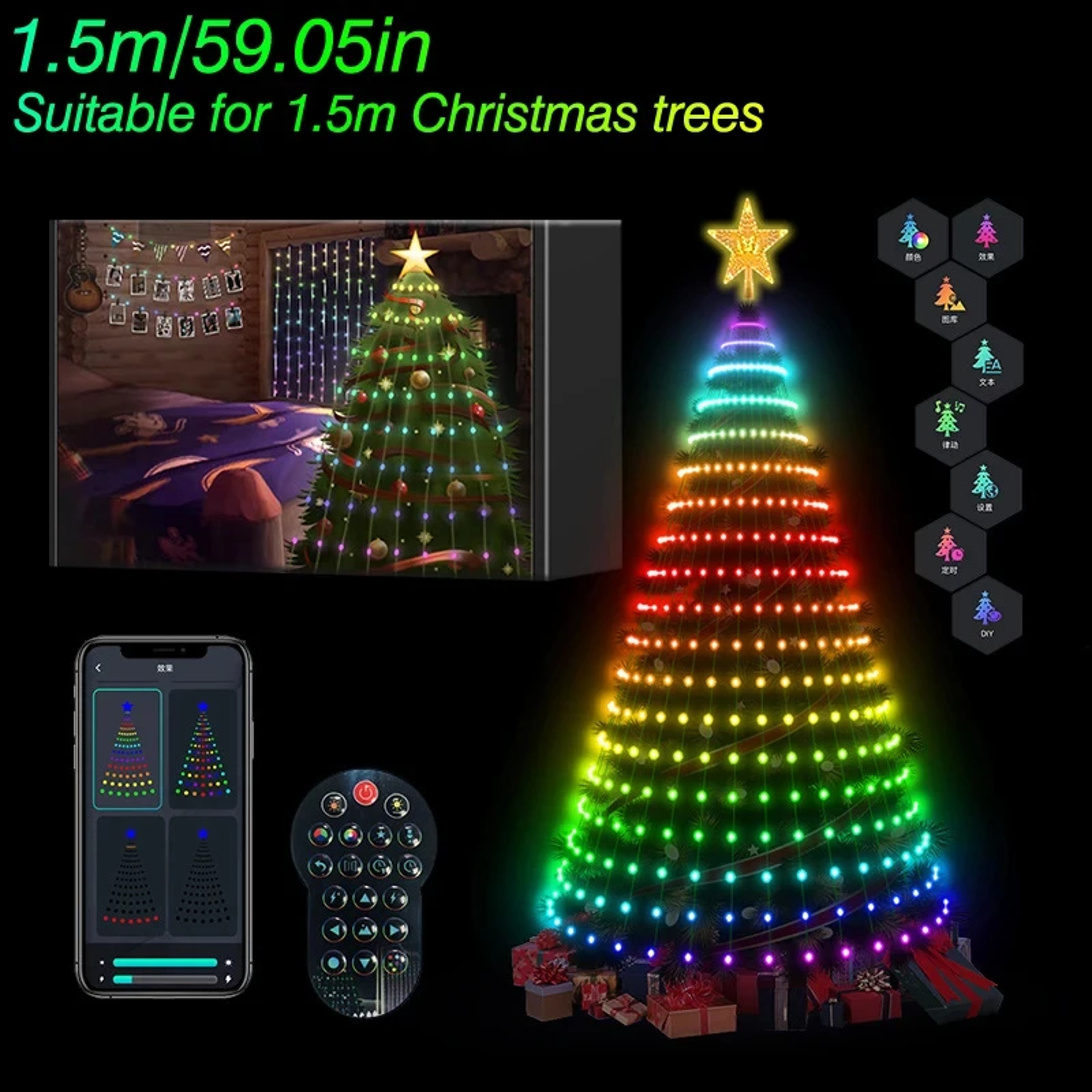 Bluetooth RGB Christmas Tree Lights  DIY LED String Light With IC Control 6
