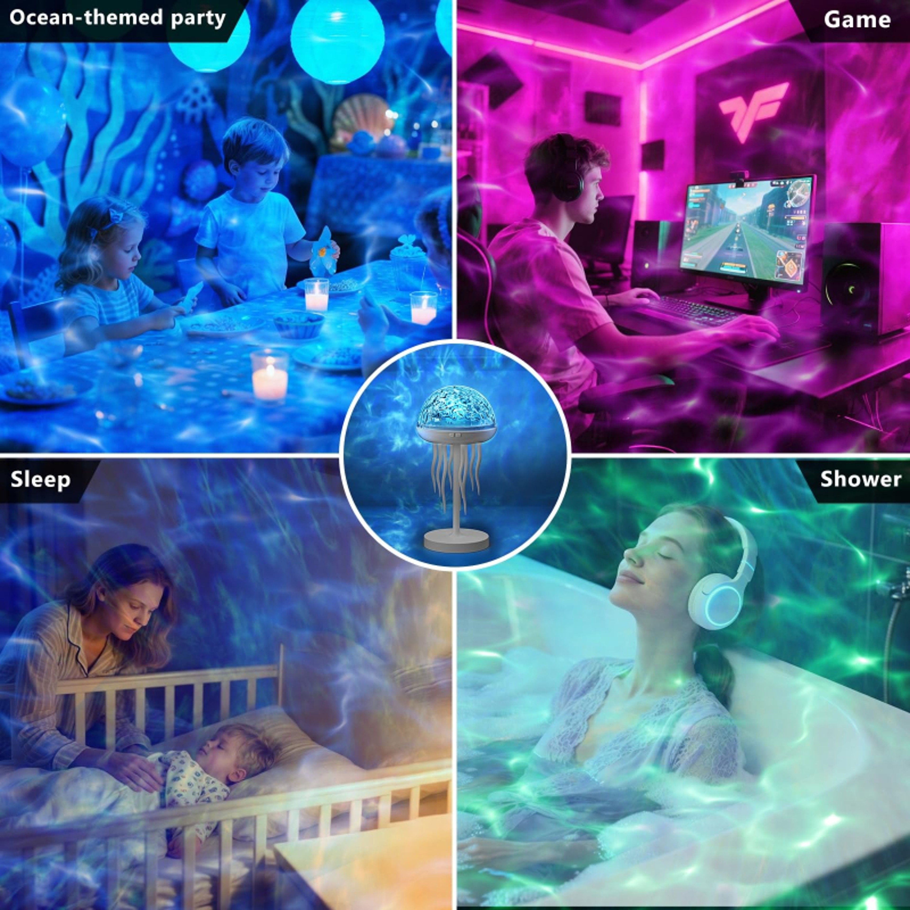 Degree Rotating Jellyfish Projection Night Light with Intelligent Color Atmosphere & Remote Control – Creative – view 6