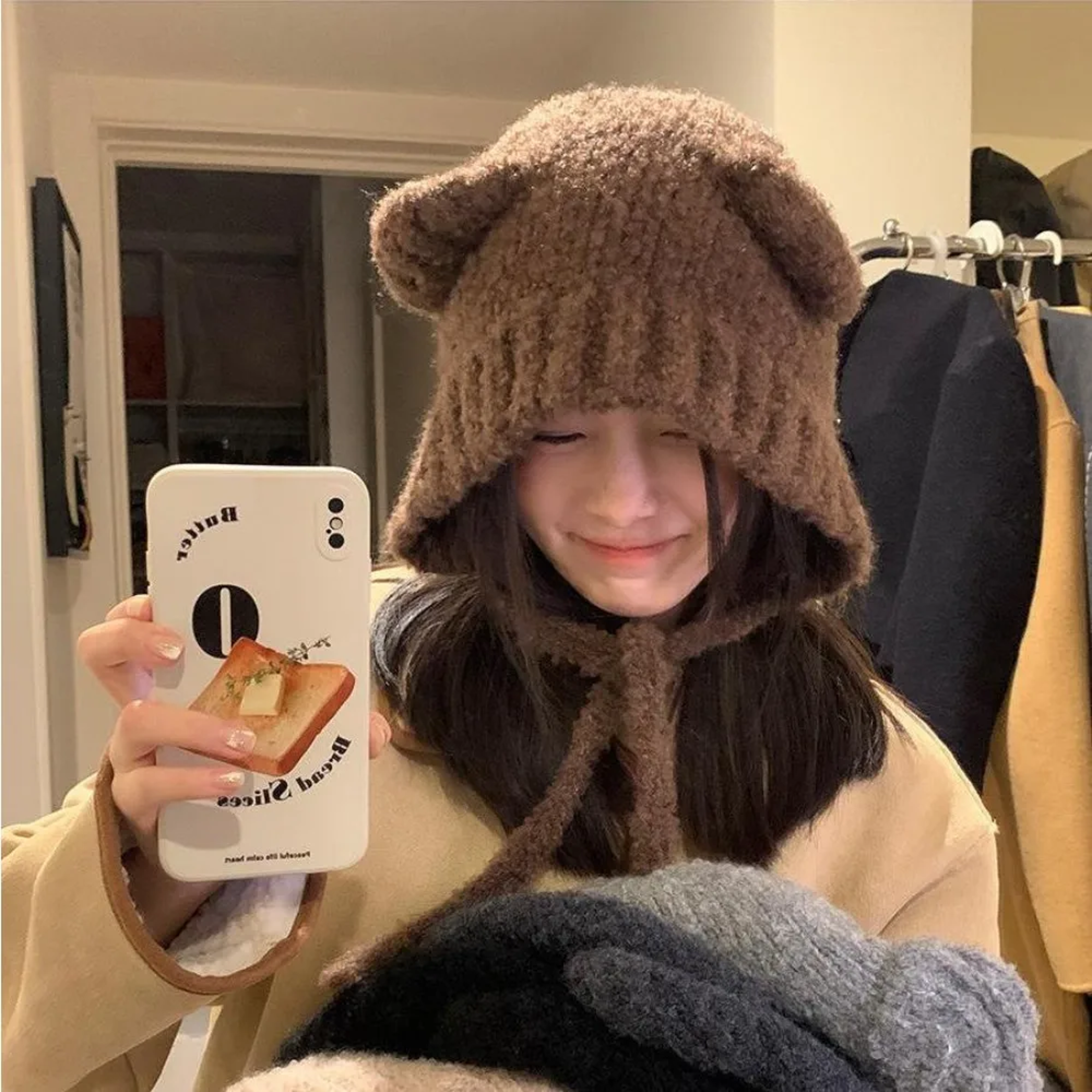 Cute Girl Knit Ear Protection Hat – Bear Women Earmuffs Cap, Woolen Crochet Bonnet, Solid Color Hood Beanies, Winter – view 1
