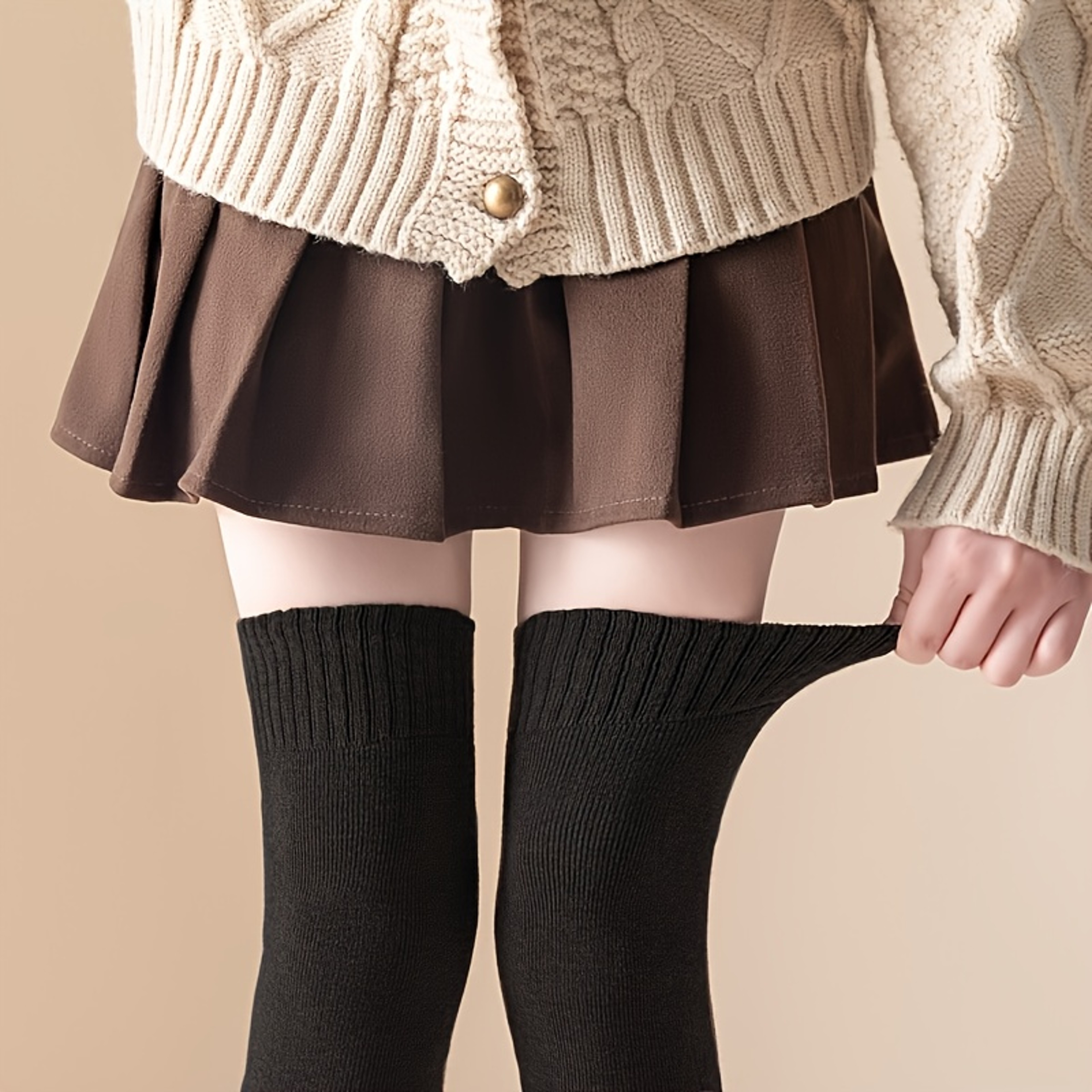 Thermal Knee High Stockings for Women Plush Lined Windproof Winter Leg Covers – view 4