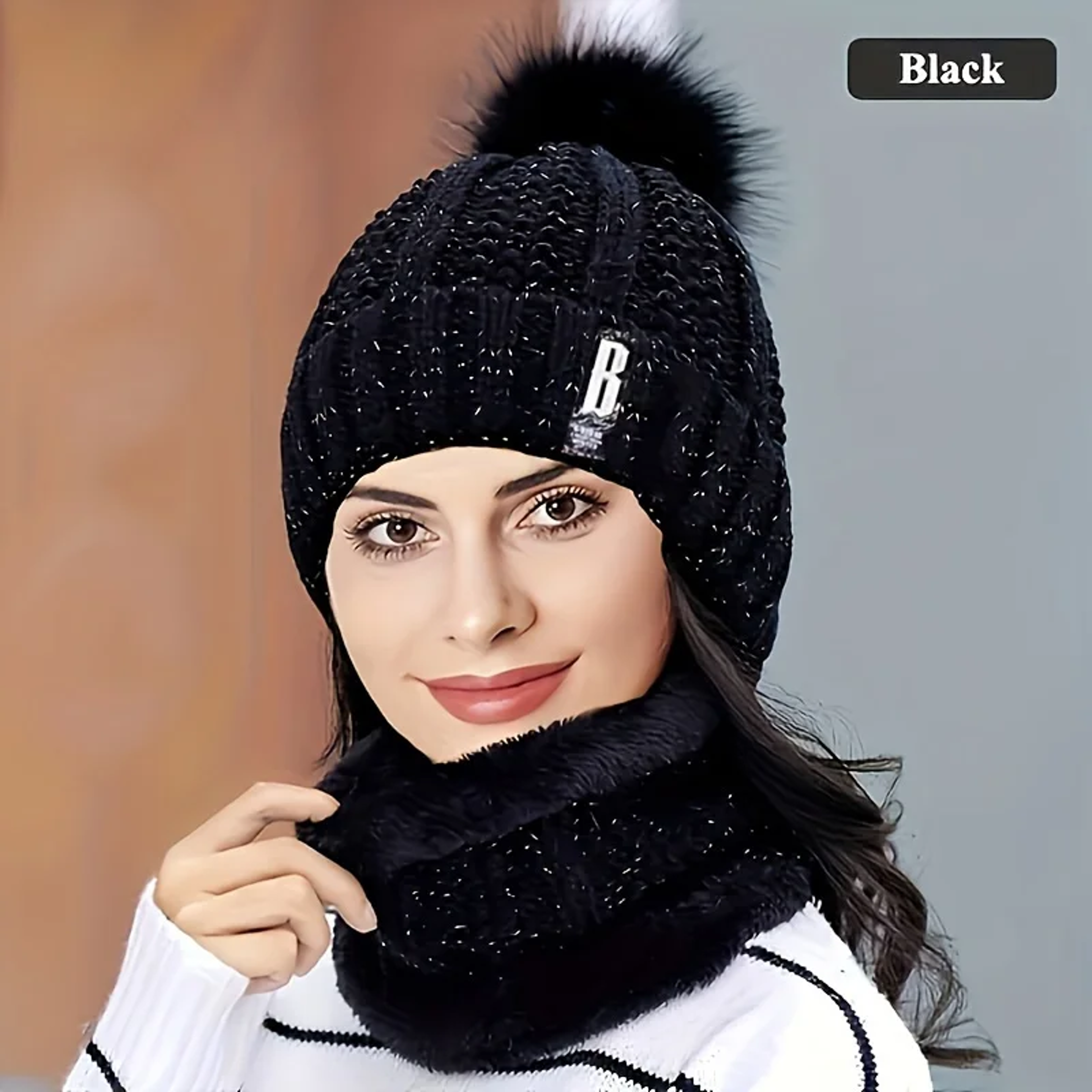 Winter Warm Knit Hat Set  Plush Windproof  Thick Casual Hat For Cold Weather 7