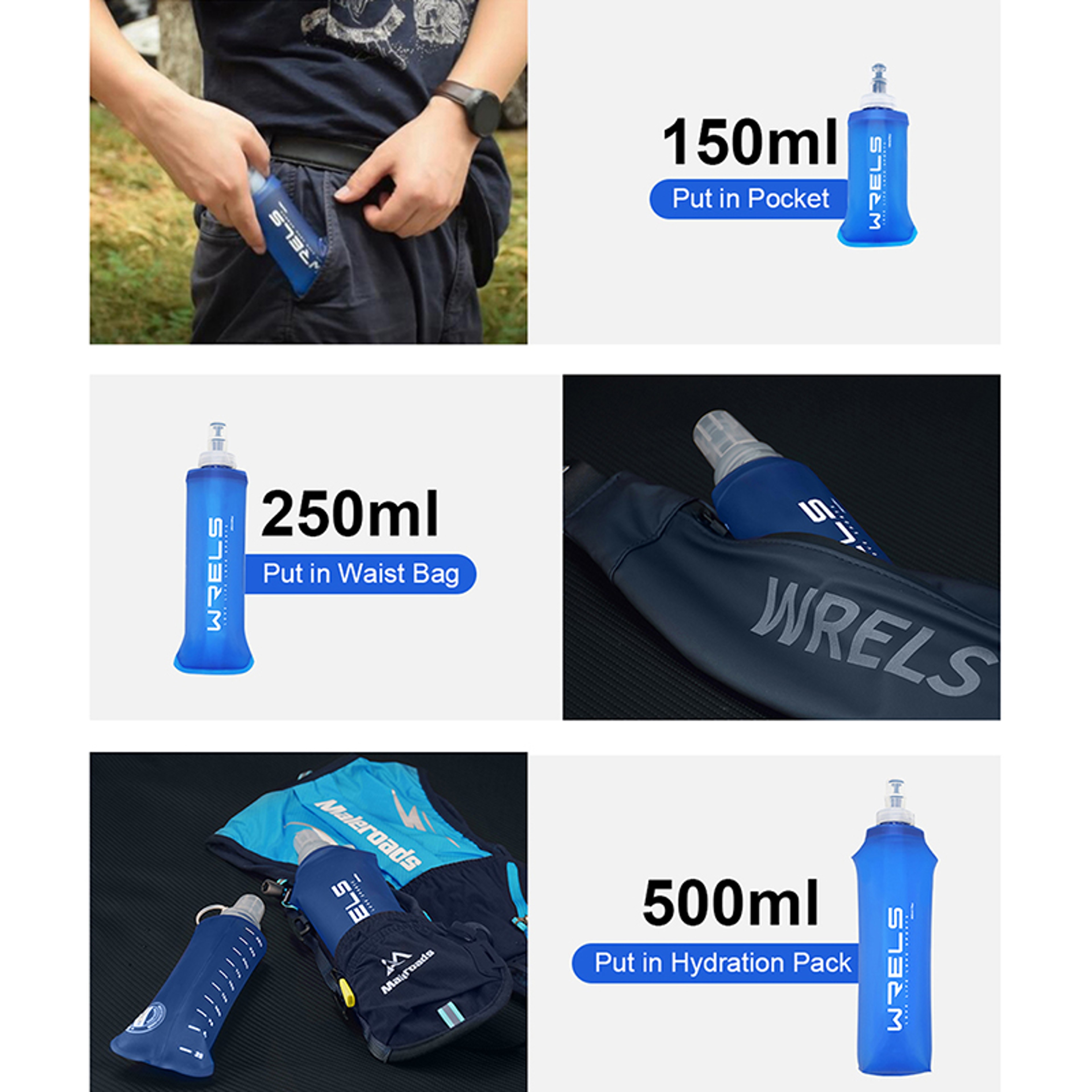 WRELS BPA-Free Collapsible Water Bottle - Soft TPU Hydration Pack for Outdoor Sports & Camping – view 5