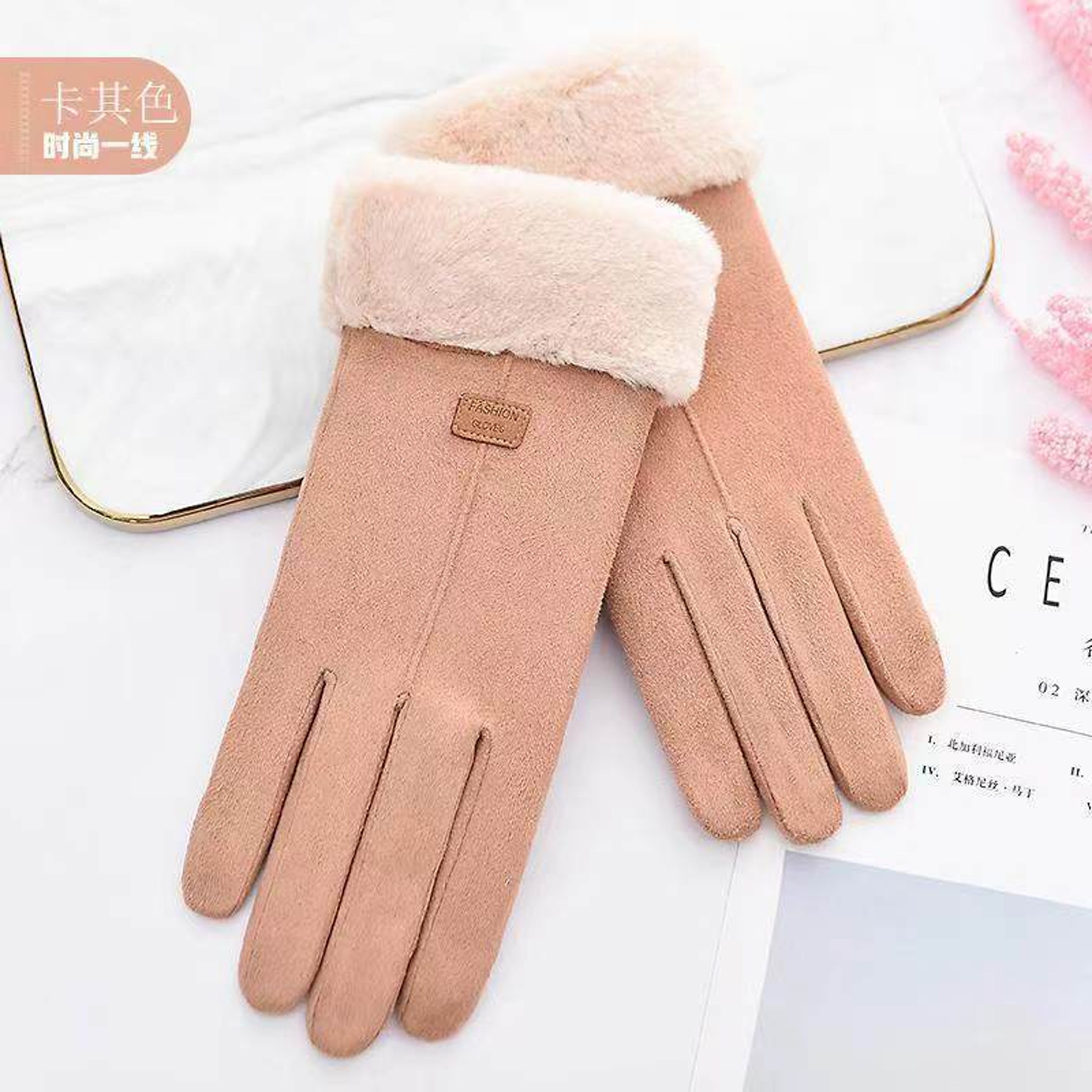 Winter Suede Gloves For Women  Touchscreen Full Finger Fleece Gloves For Cold Weather Hiking And Ou 5