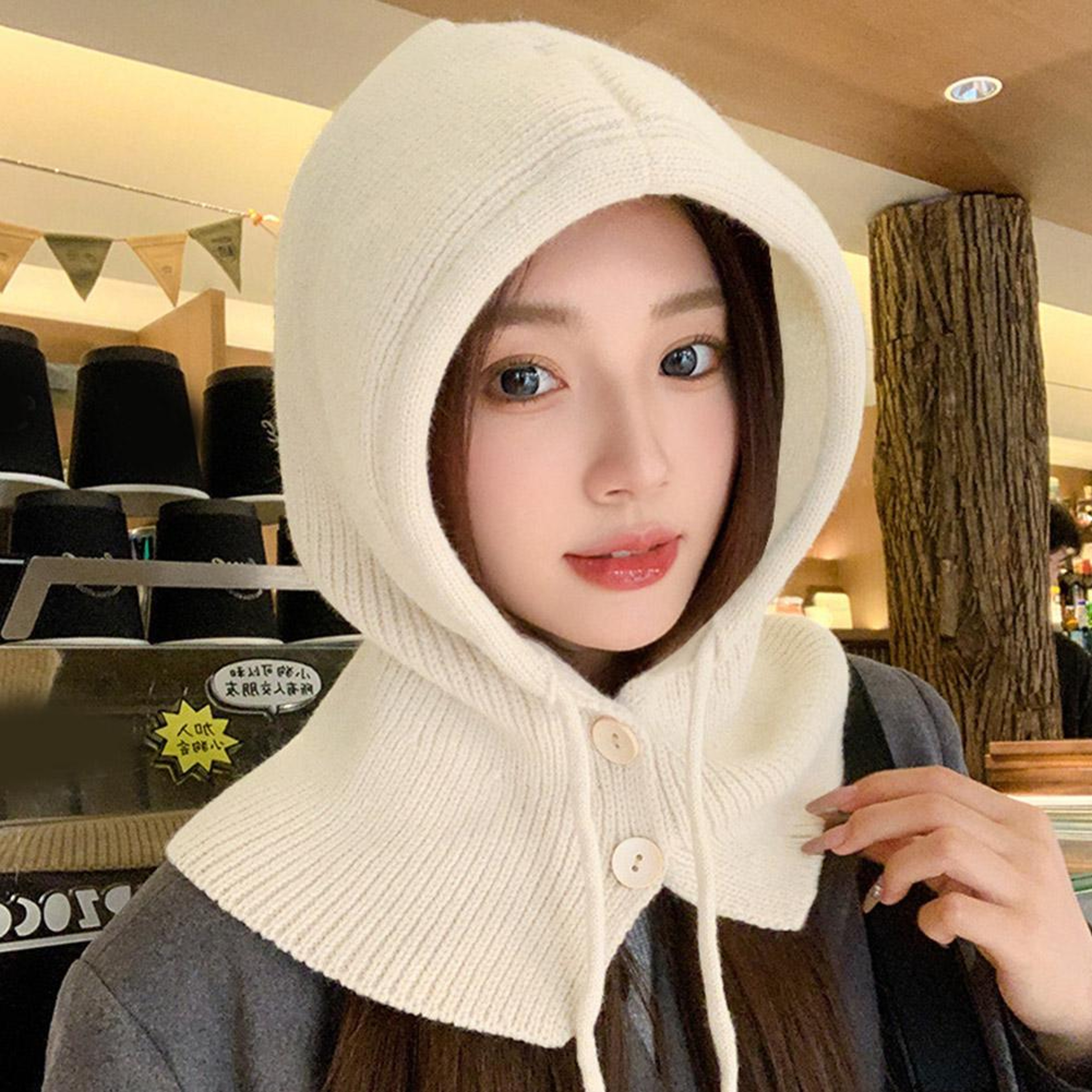 Winter Ski Mask with Warm Scarf – Hooded Balaclava Knit Beanie Hat with Thick Drawstring – view 9