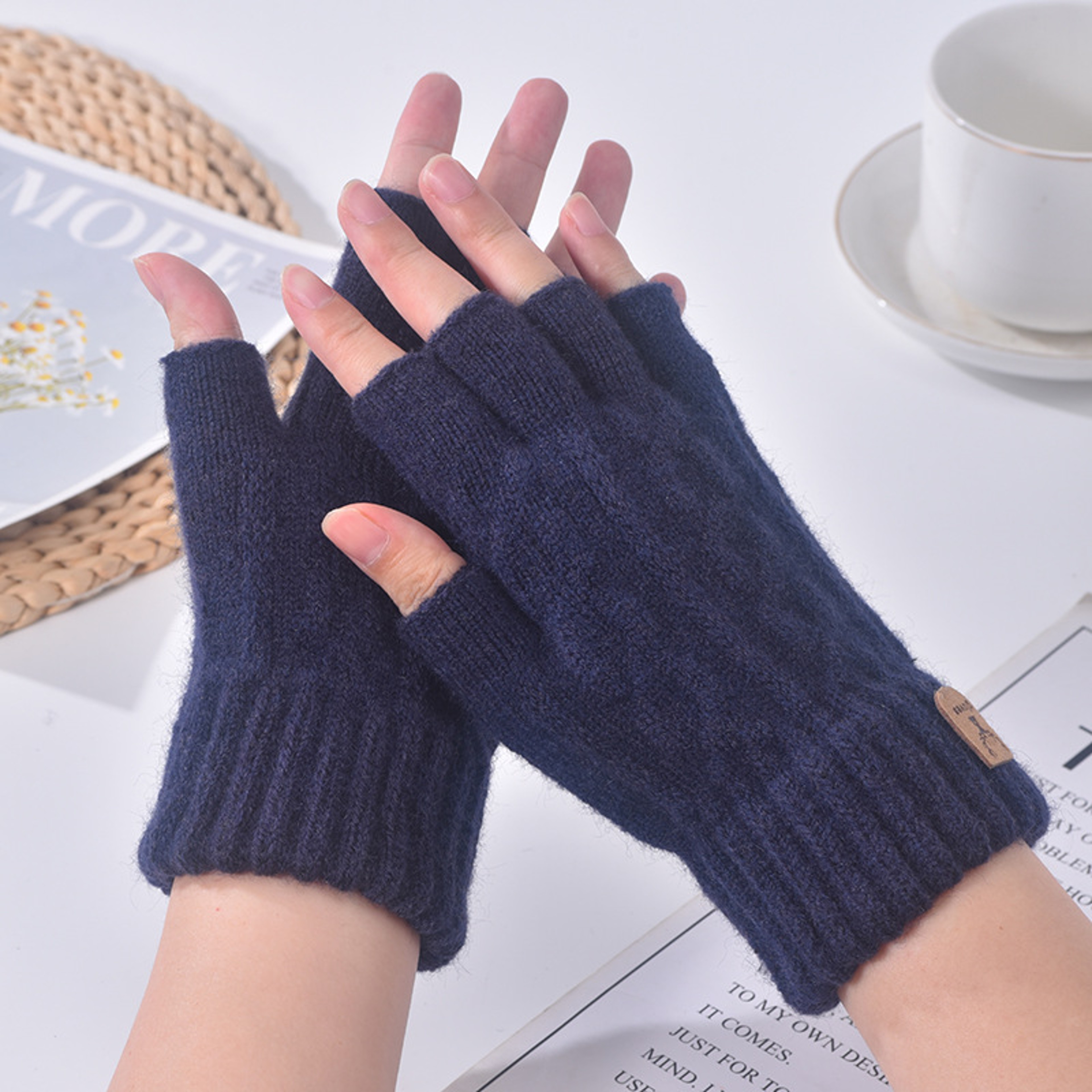 Winter Fingerless Gloves – Knitted Thermal Half Finger Cycling, Driving, and Running Touchscreen Mittens for Men – view 9