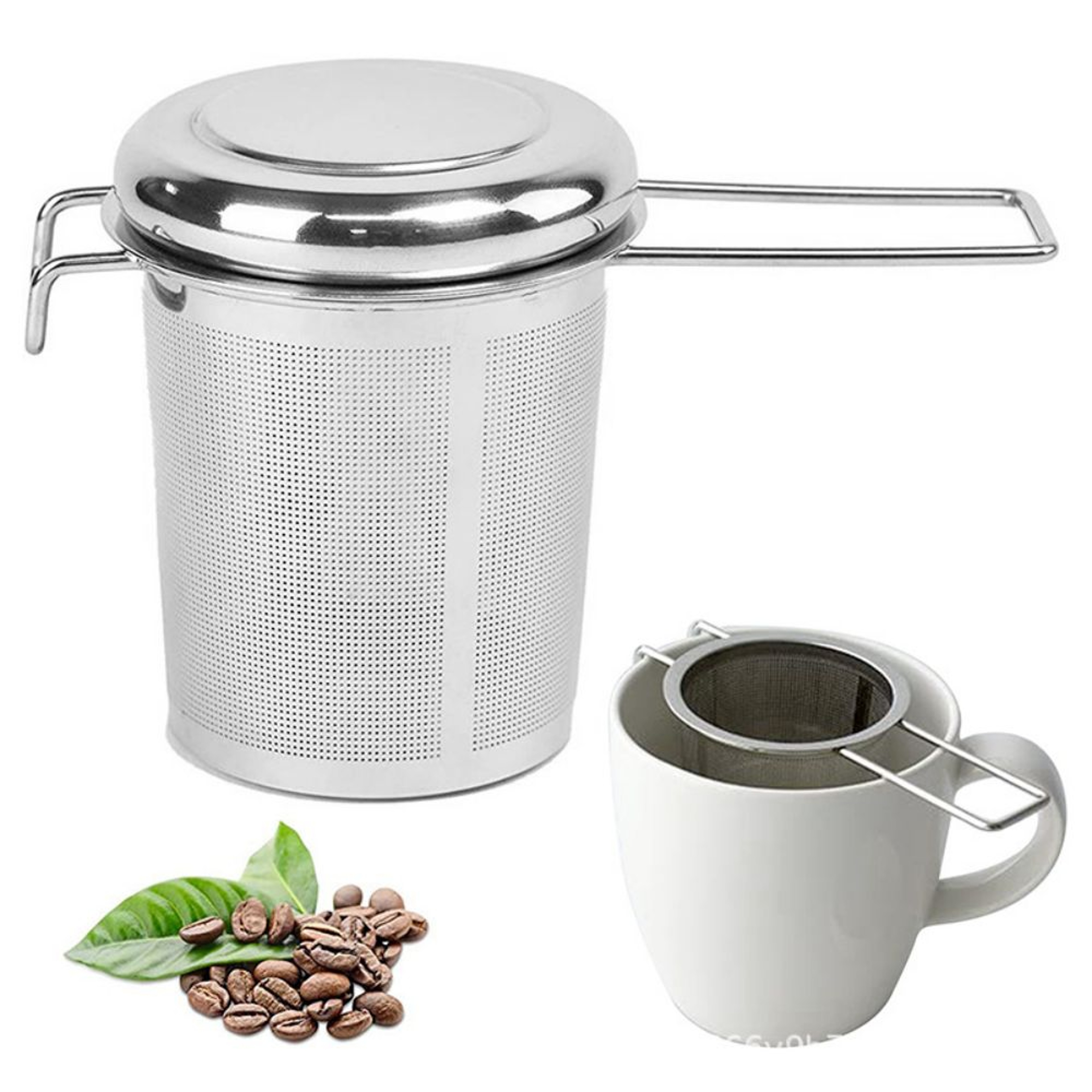 Stainless Steel Tea Strainer with Lid - Collapsible Double Handle Tea Brewer for Perfect Tea Brewing – view 1