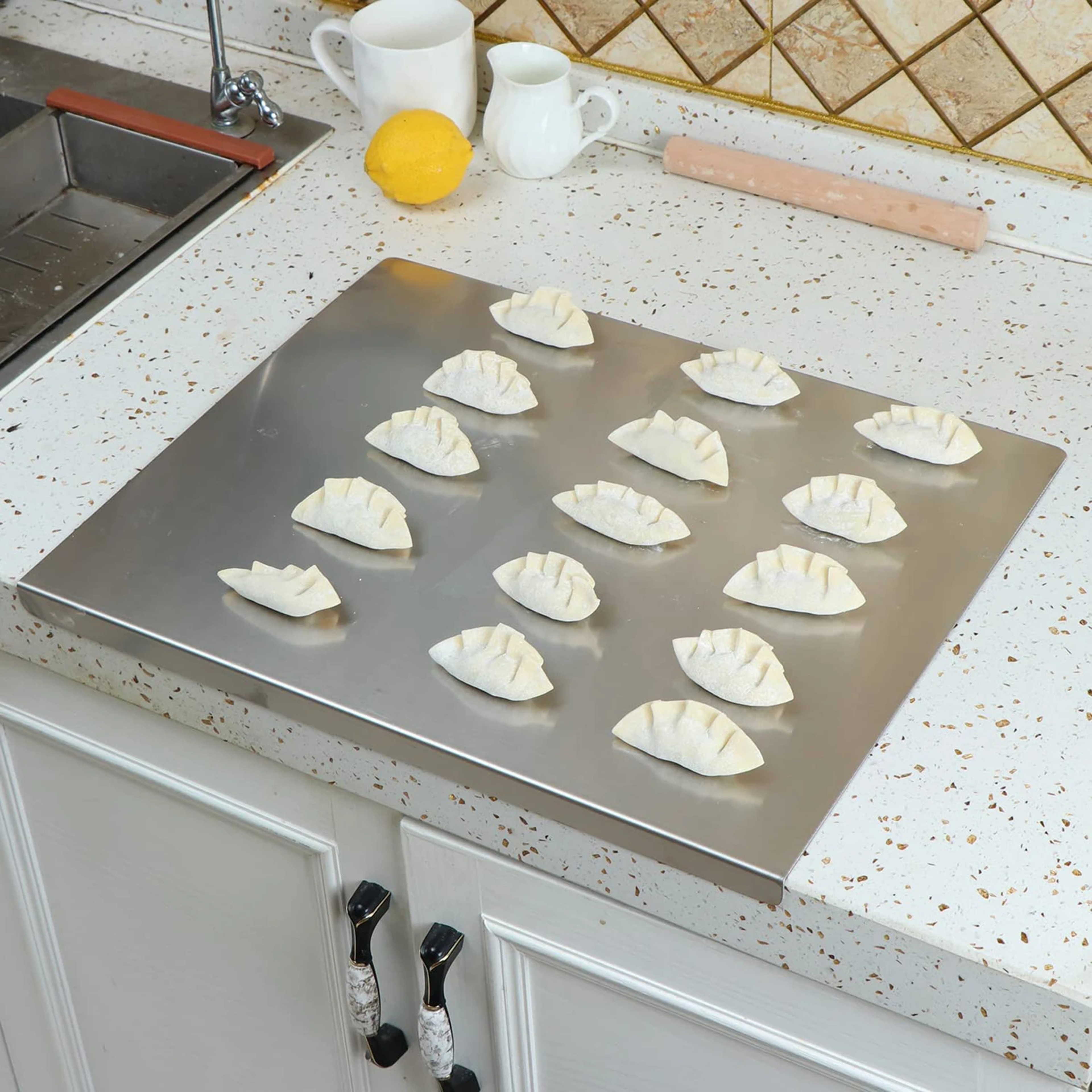 Stainless Steel Cutting Board with Lip – Multifunctional Pastry, Fruit & Meat Chopping Board for Kitchen Countertop – view 6