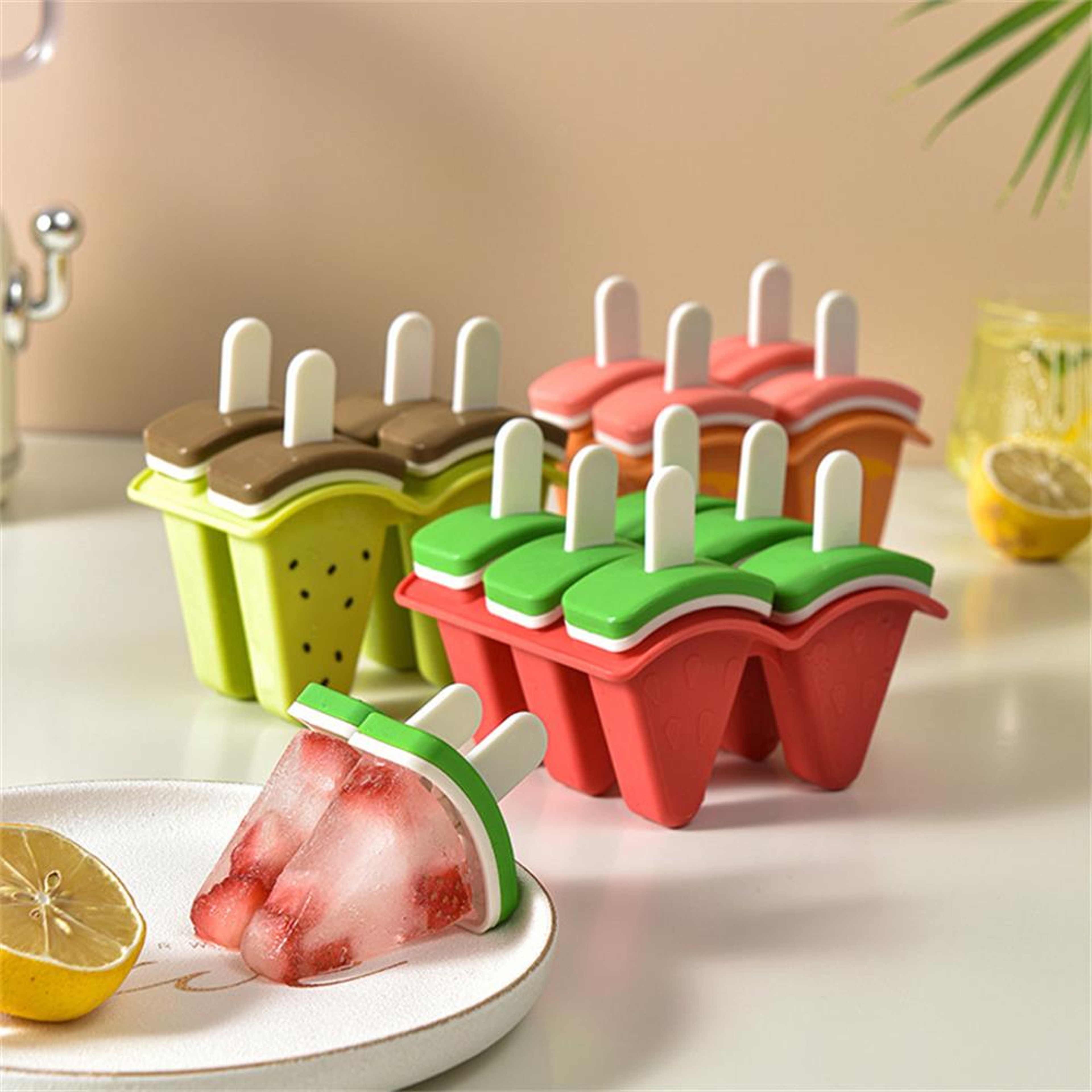 Watermelon Shape Ice Cream Mold With Cover DIY Homemade Popsicle Maker For Frozen Juice And Milk 0