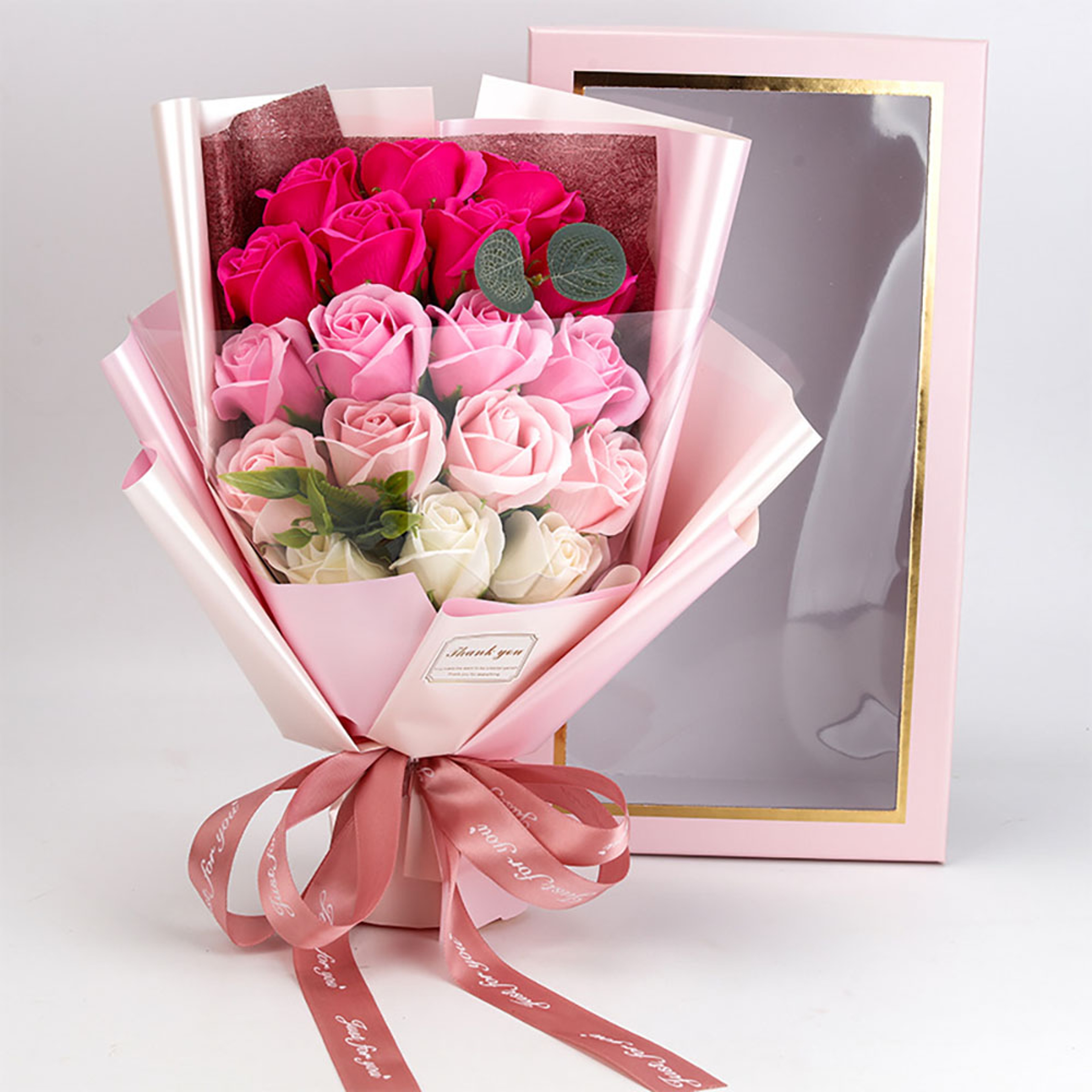 Rose Soap Flower Bouquet Gift Box  Artificial Soap Flowers For Valentines Day Weddings Birthdays  H 6