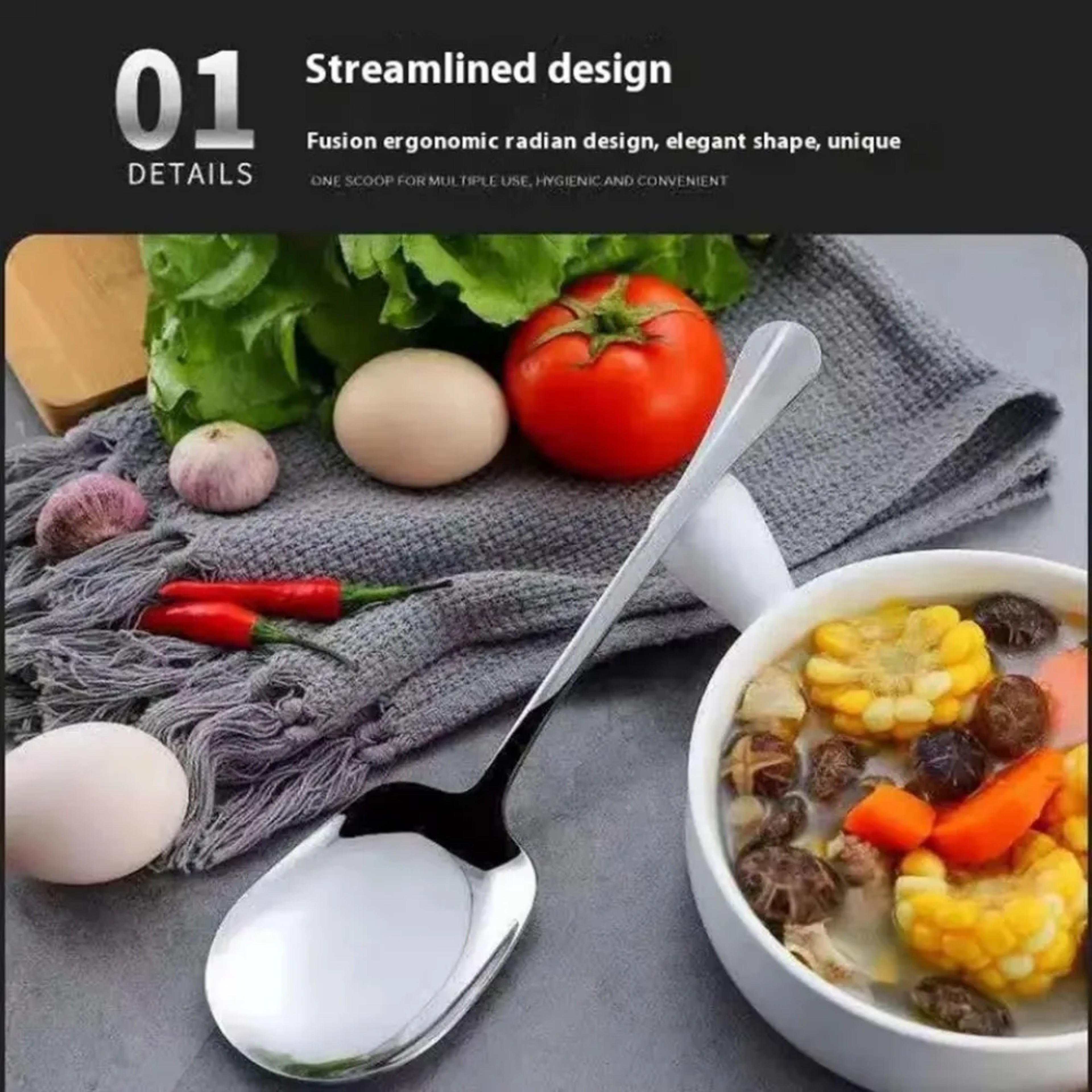 Ergonomic Stainless Steel Rice Spoon – Large Metal Serving Spoon for Salad, Pasta & Kitchen Use – view 2