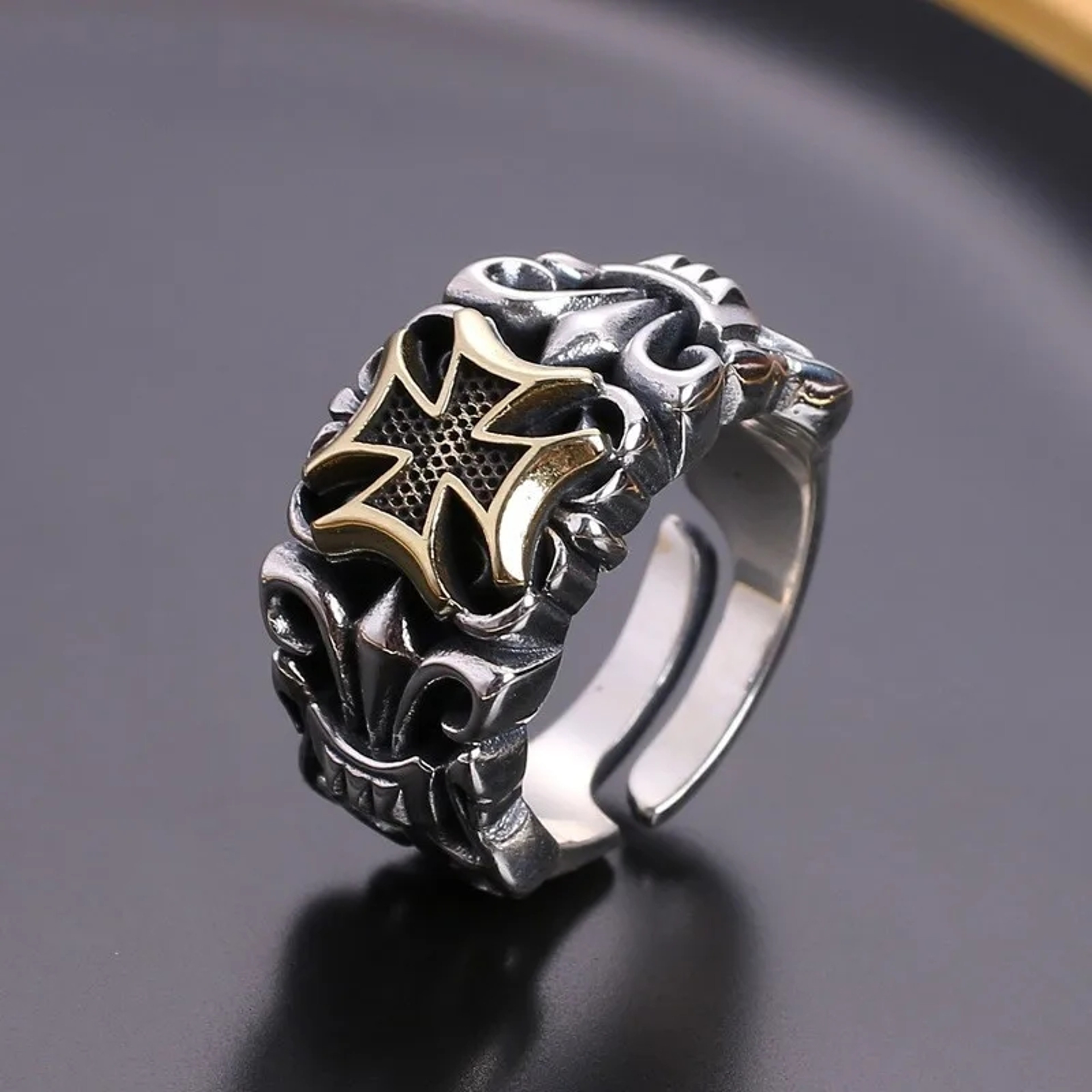 Punk Cross Ring for Men – Adjustable Gothic Design, Retro Street Fashion Jewelry – view 6