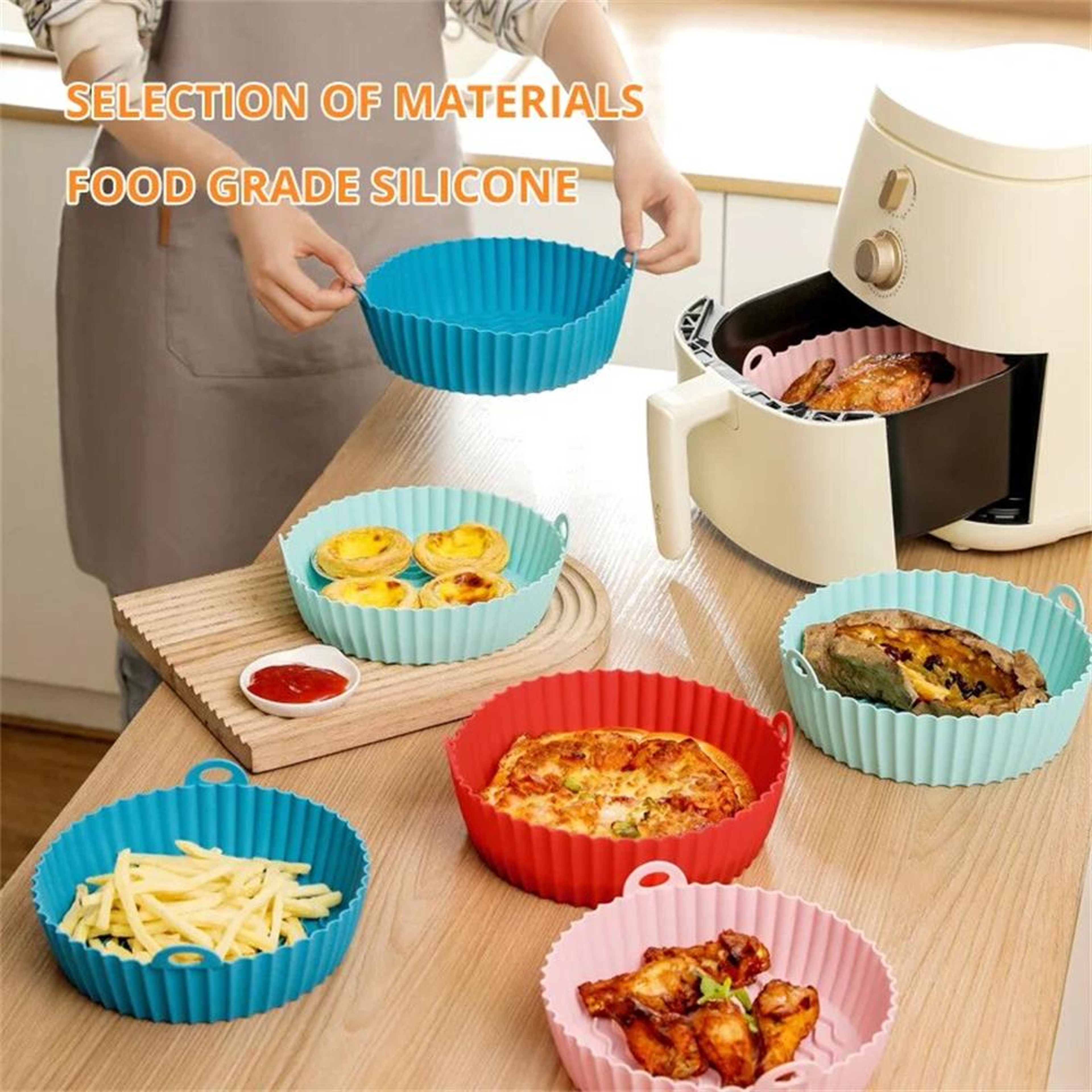 Silicone Air Fryer Baking Tray Mat HighTemperature Resistant Foldable  Food Grade With Double Ear H 3