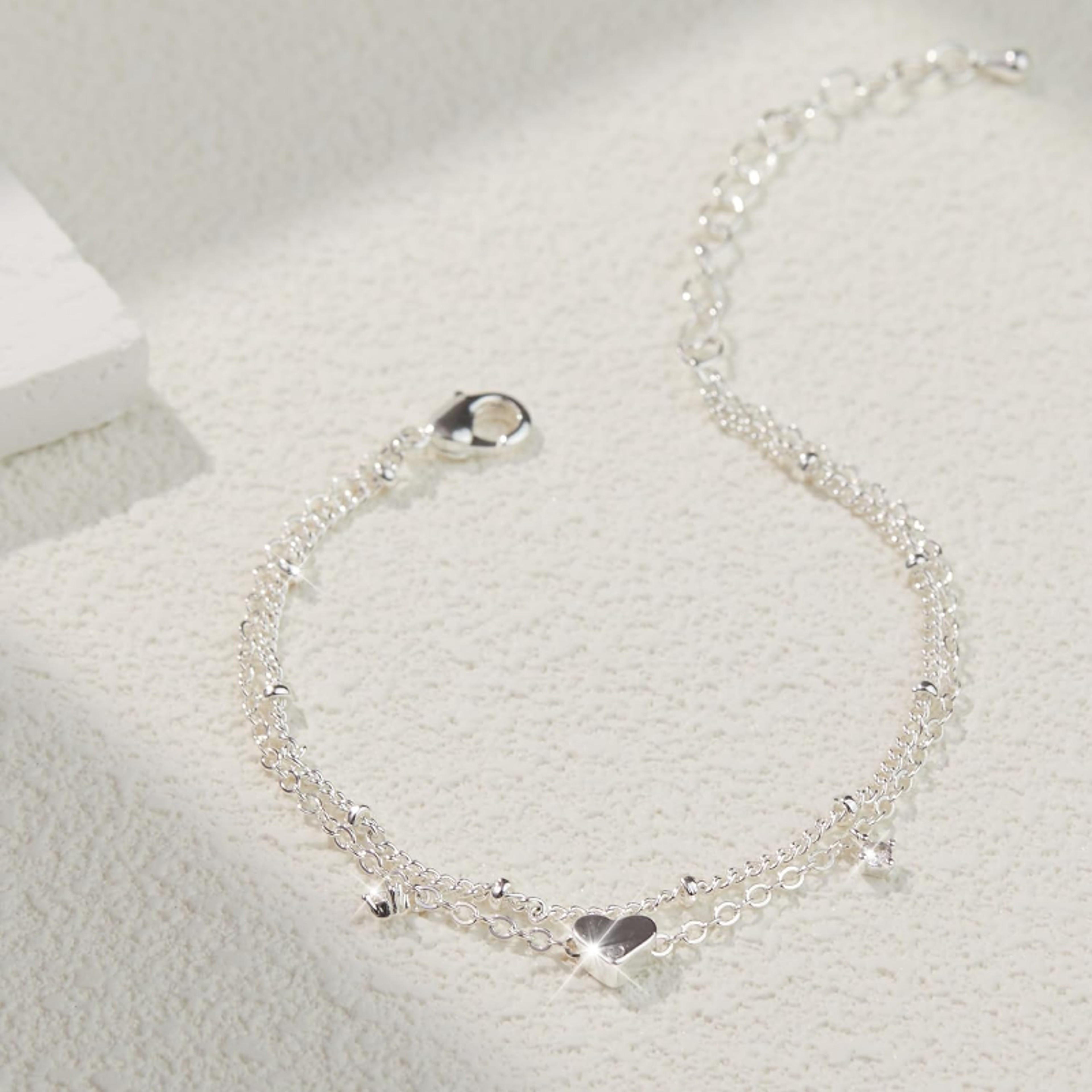 Silver-Plated CZ Anklet Bracelet with Heart Charm – Trendy, Waterproof, Dainty Layer Chain Jewelry Gift for Women & Girl – view 4