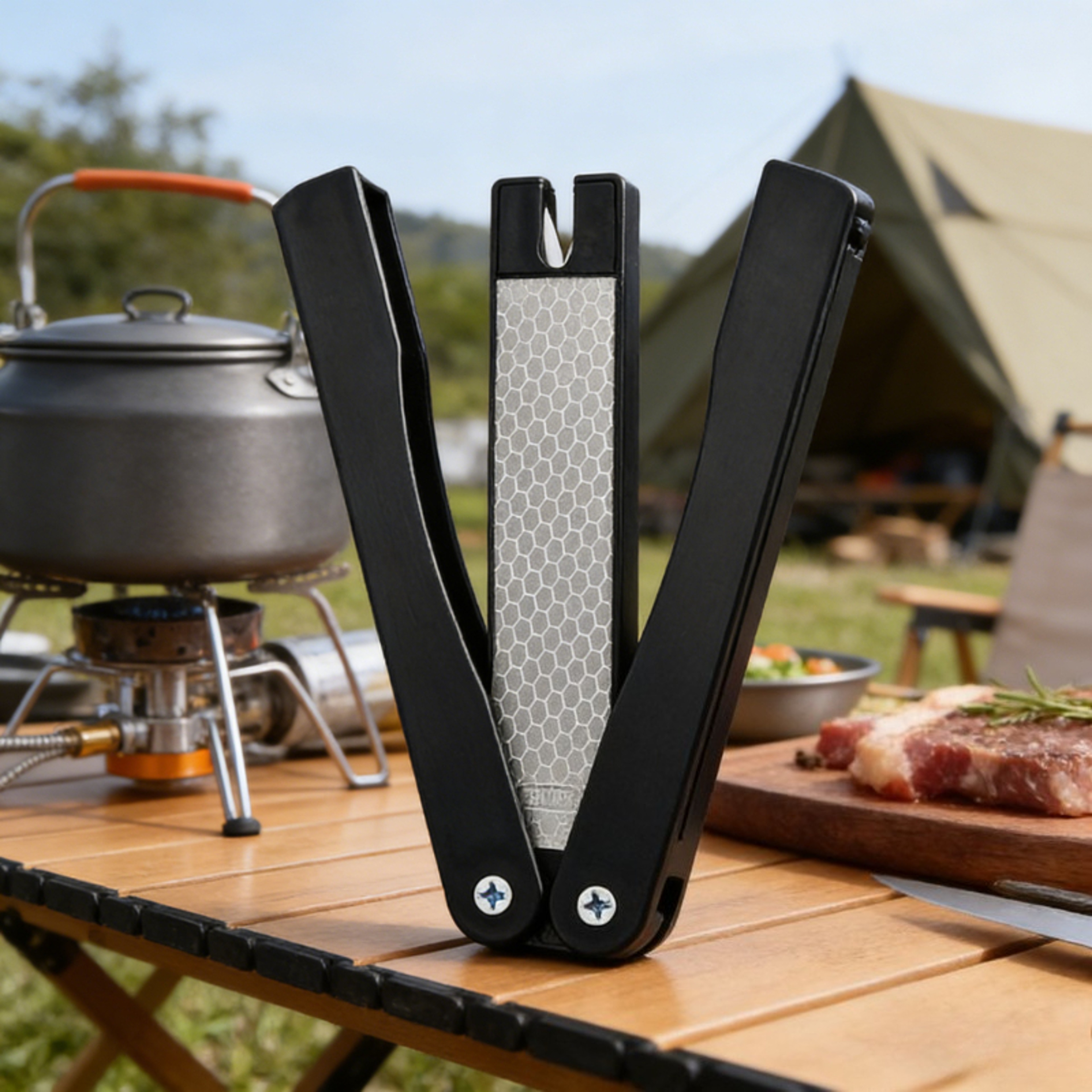 Portable Foldable Diamond Knife Sharpener – Ideal for Kitchen, Camping, Hiking, and Outdoor Use – Non-Slip Handle – view 1
