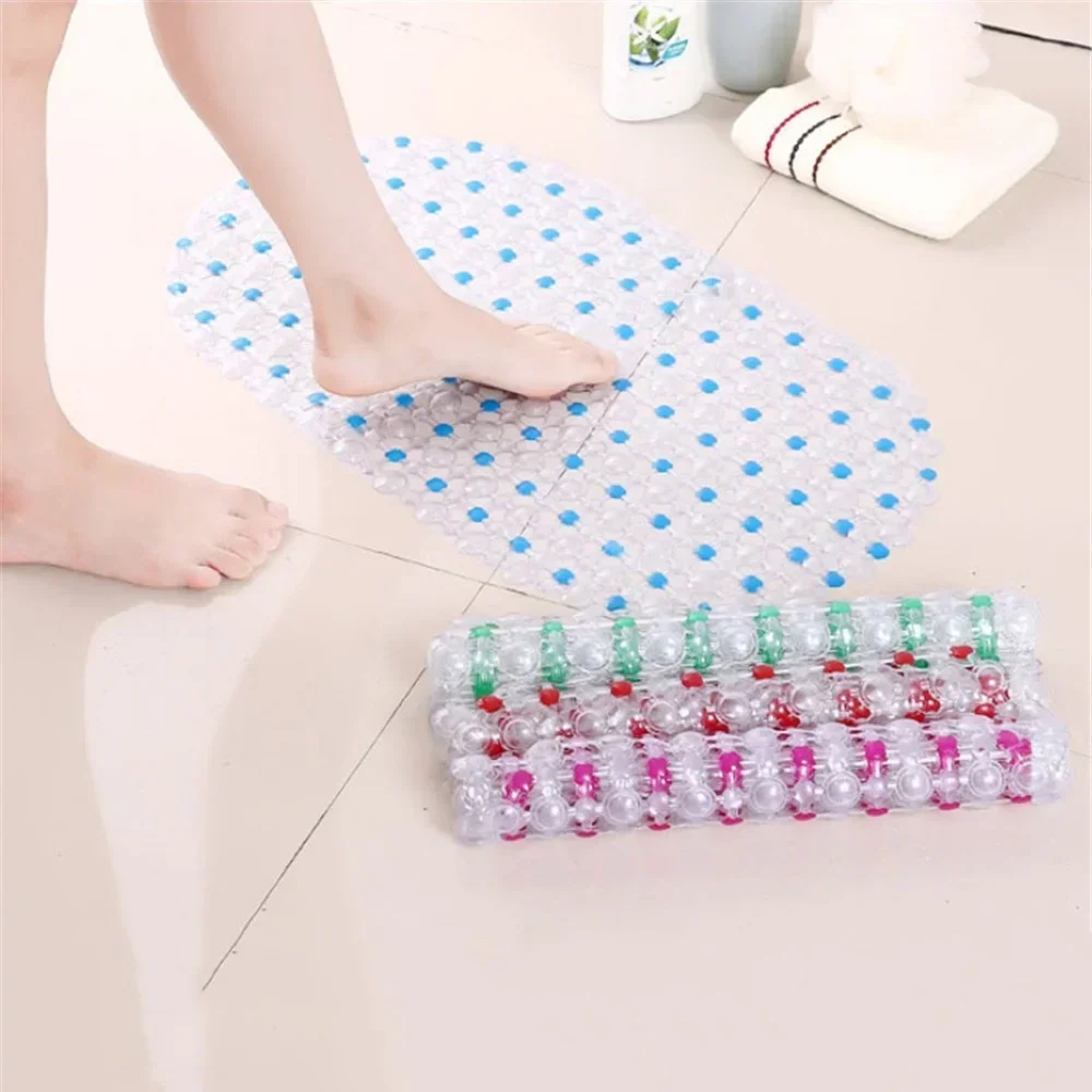 Soft PVC NonSlip Bath Mat With Suction Cups  AntiSkid Massage Shower Mat For Bathroom Safety 1