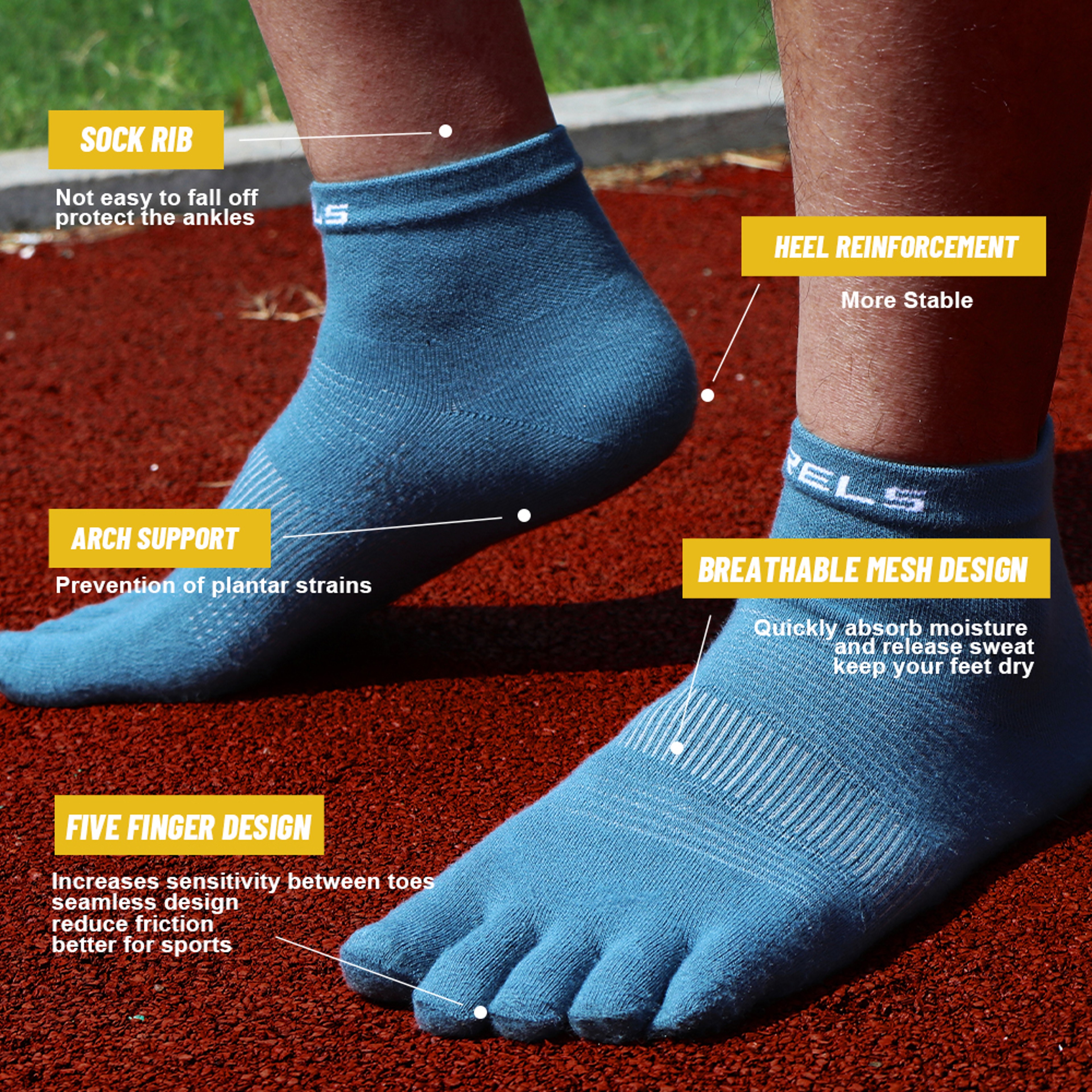 WRELS Quick-Drying Breathable CoolMax Split-Toe Sports Socks for Running, Fitness & Cycling – view 3