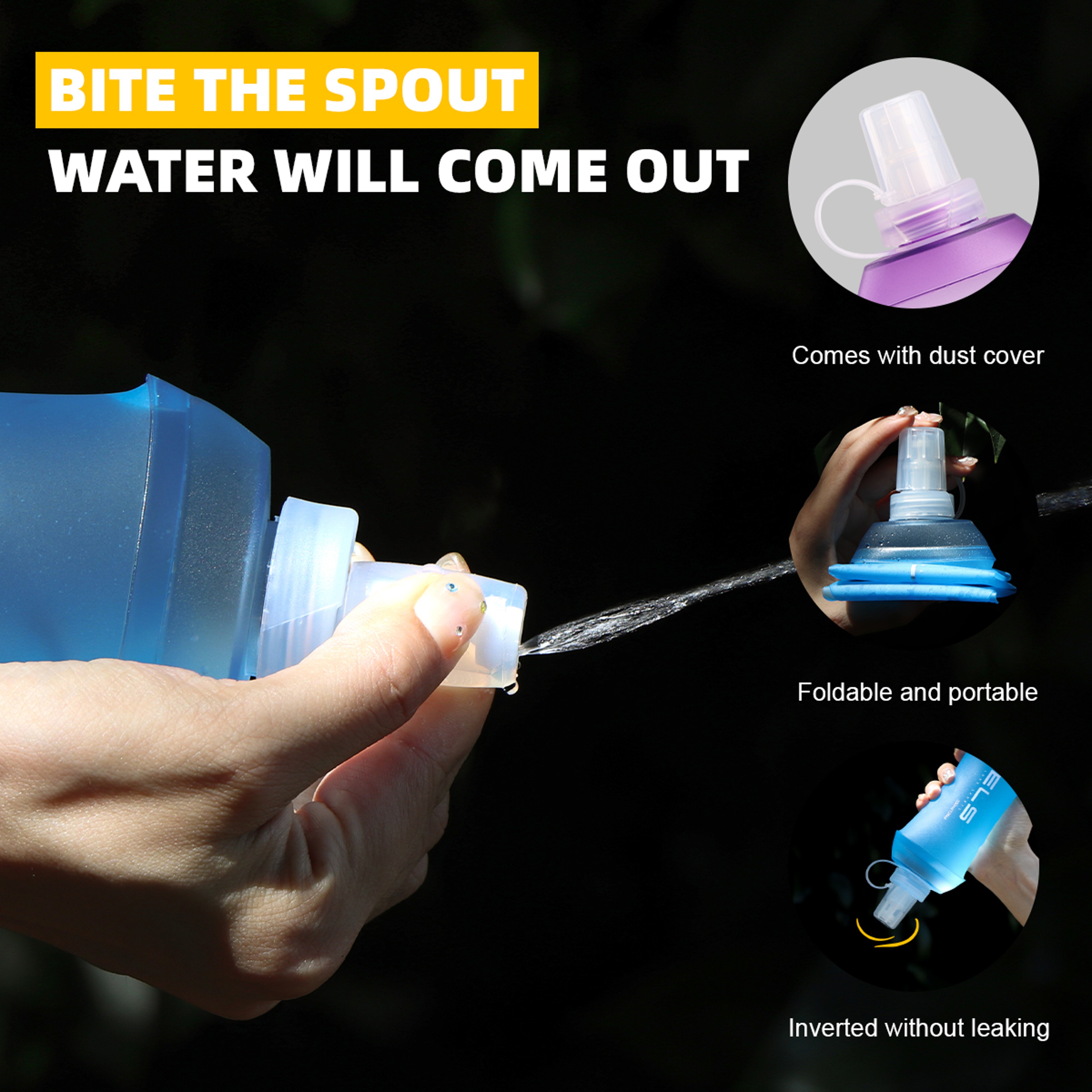WRELS Soft Folding Outdoor Sport Water Bottle | BPA-Free TPU Flask for Running, Cycling, Camping – view 2