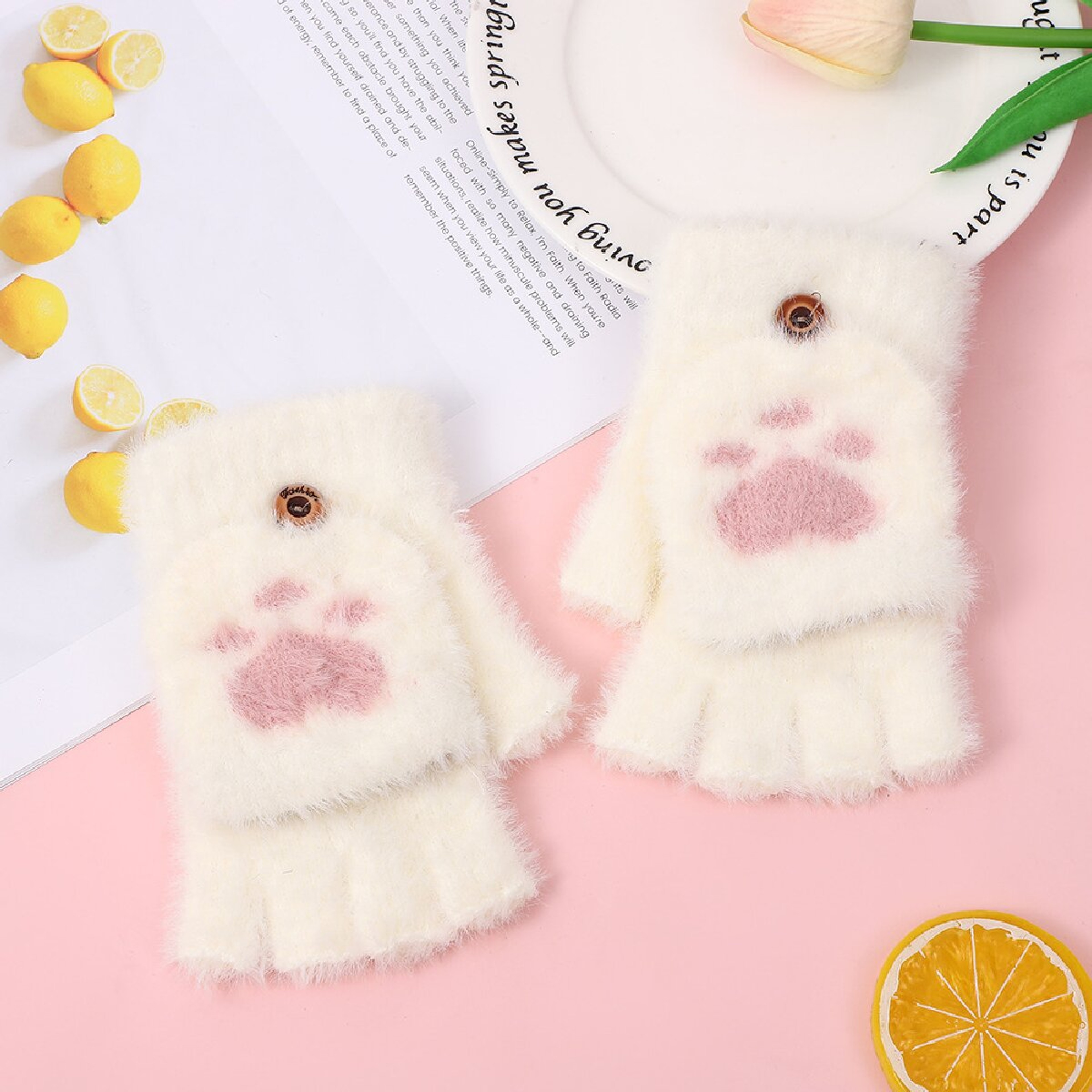 Warm Cat Claw Paw Plush Mittens for Women – Soft Fingerless Winter Gloves, Cozy and Cute – view 2