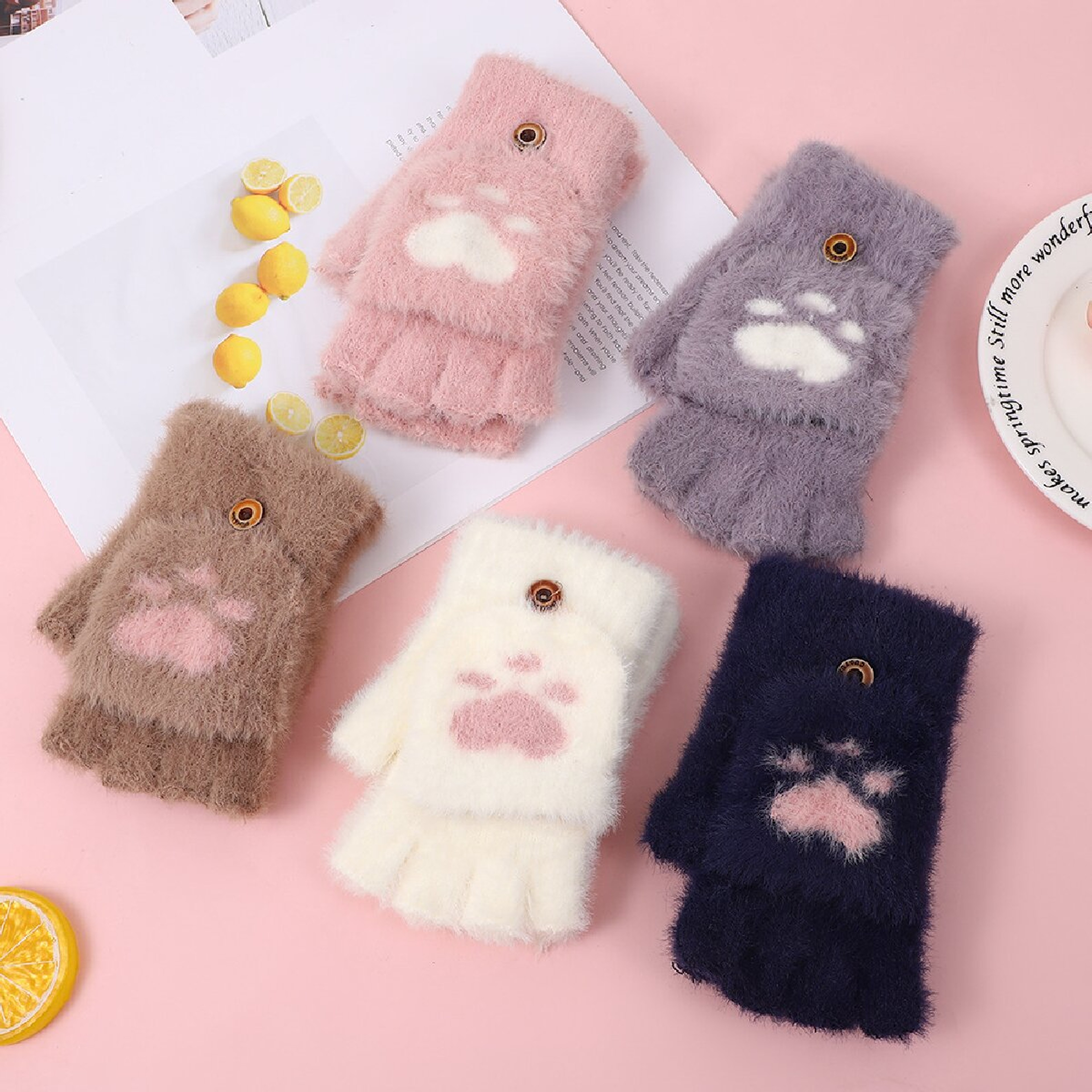 Warm Cat Claw Paw Plush Mittens for Women – Soft Fingerless Winter Gloves, Cozy and Cute – view 6