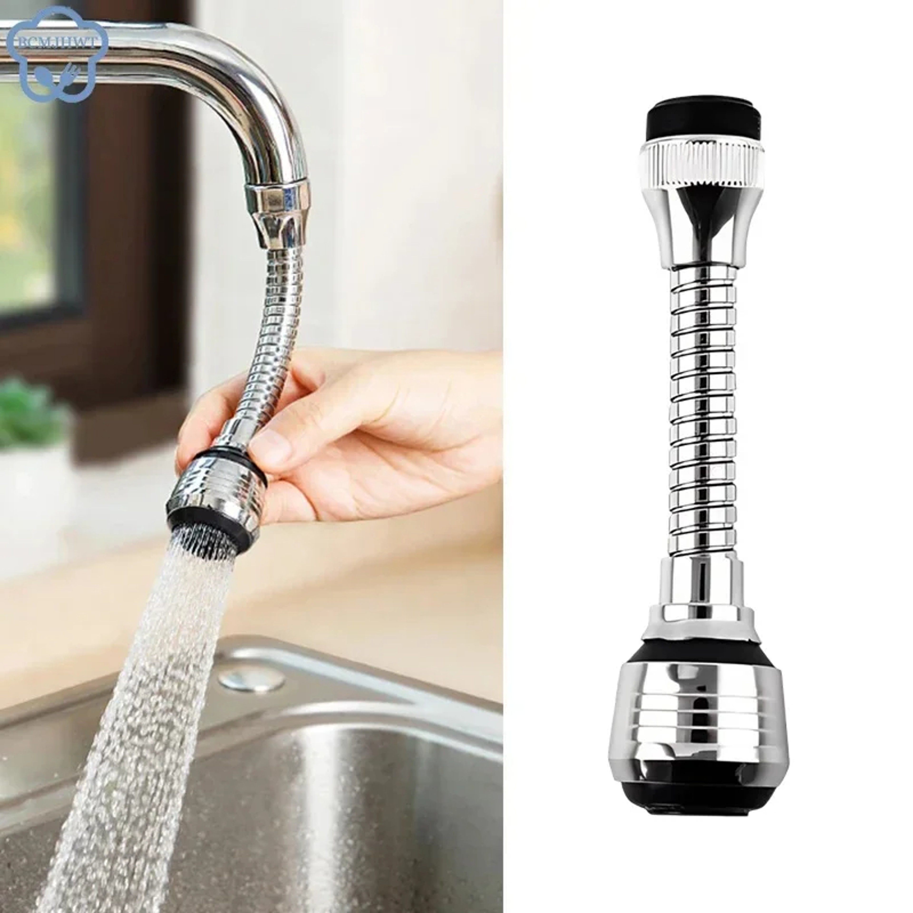 Stainless Steel Faucet Sprinkler Extender – Water-Saving Rotating Spray for Kitchen Faucets – view 1