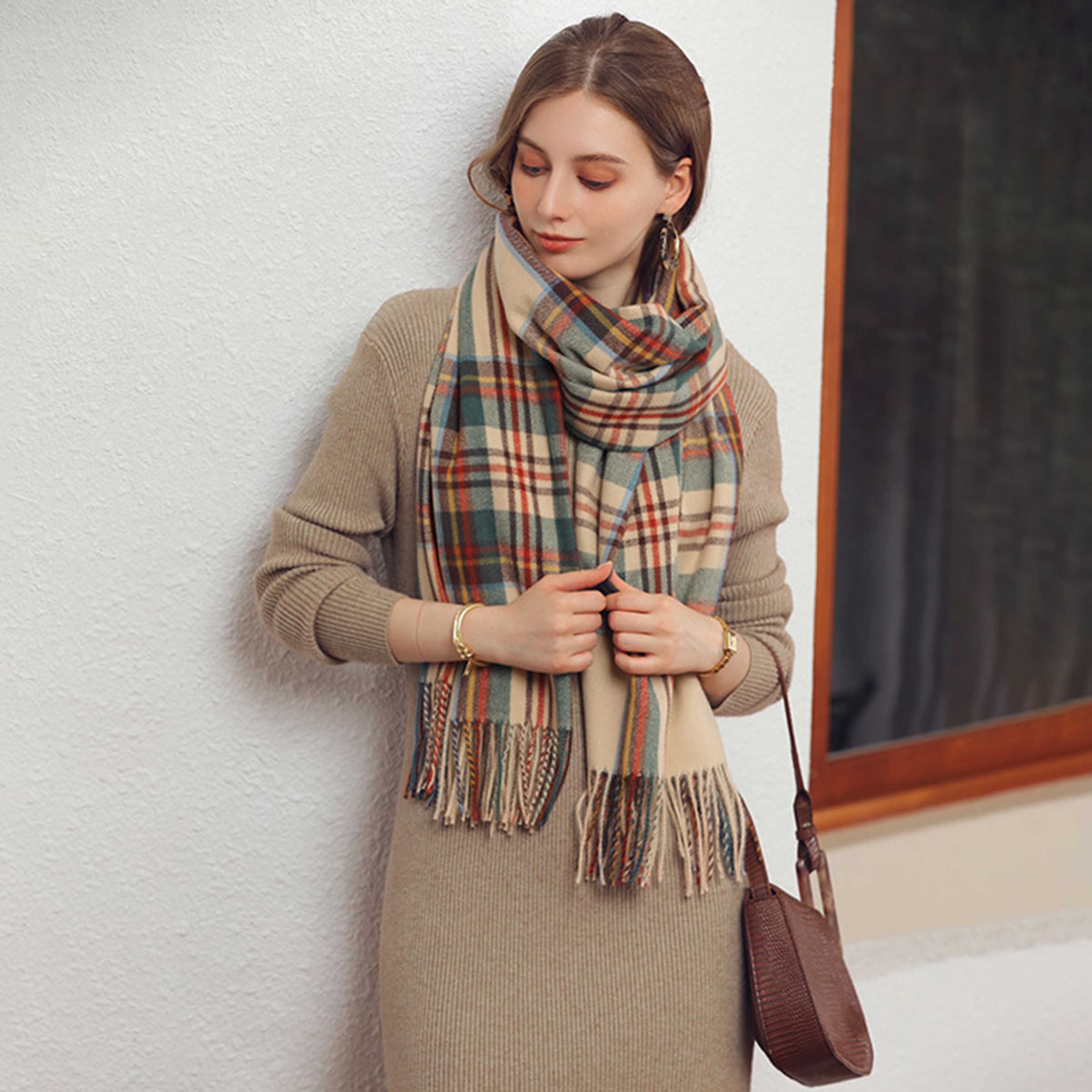 Fashionable Scottish Style Plaid Tartan Scarf  Cozy Acrylic Wrap For Women  Perfect Christmas  Vale 2