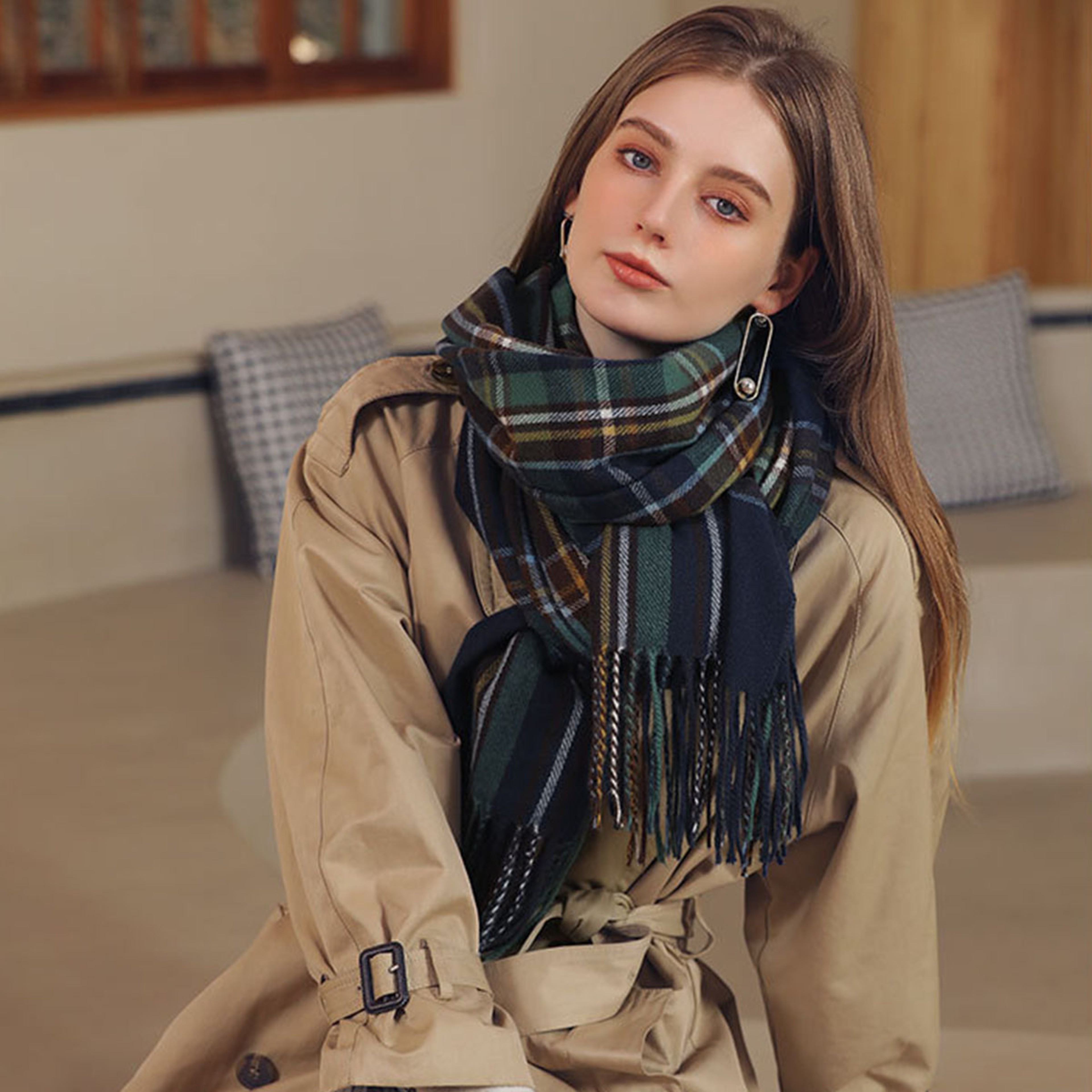 Fashionable Scottish Style Plaid Tartan Scarf  Cozy Acrylic Wrap For Women  Perfect Christmas  Vale 3