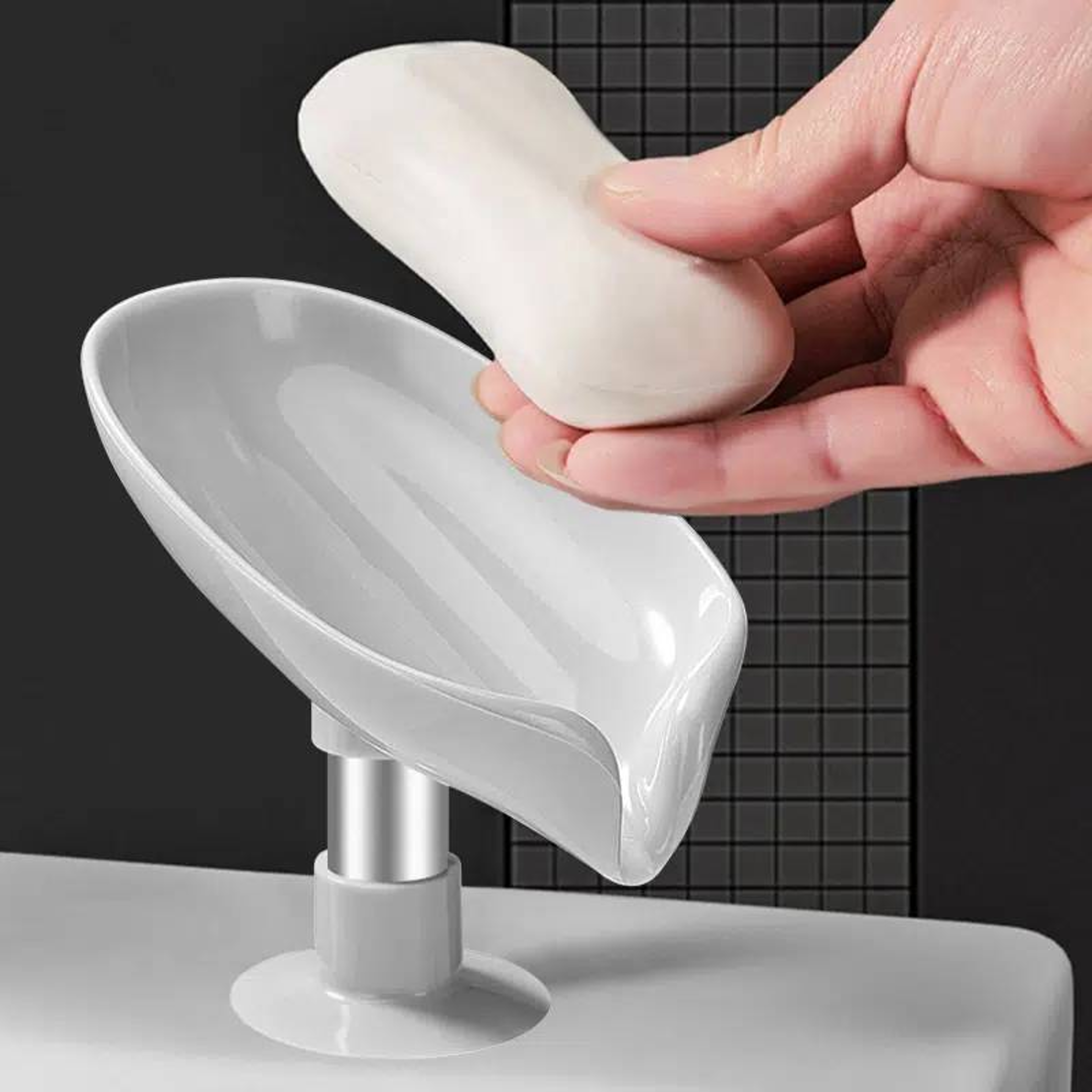 Leaf Design SelfDraining Soap Box With Suction Cup  Decorative Bathroom Soap Tray Organizer 3