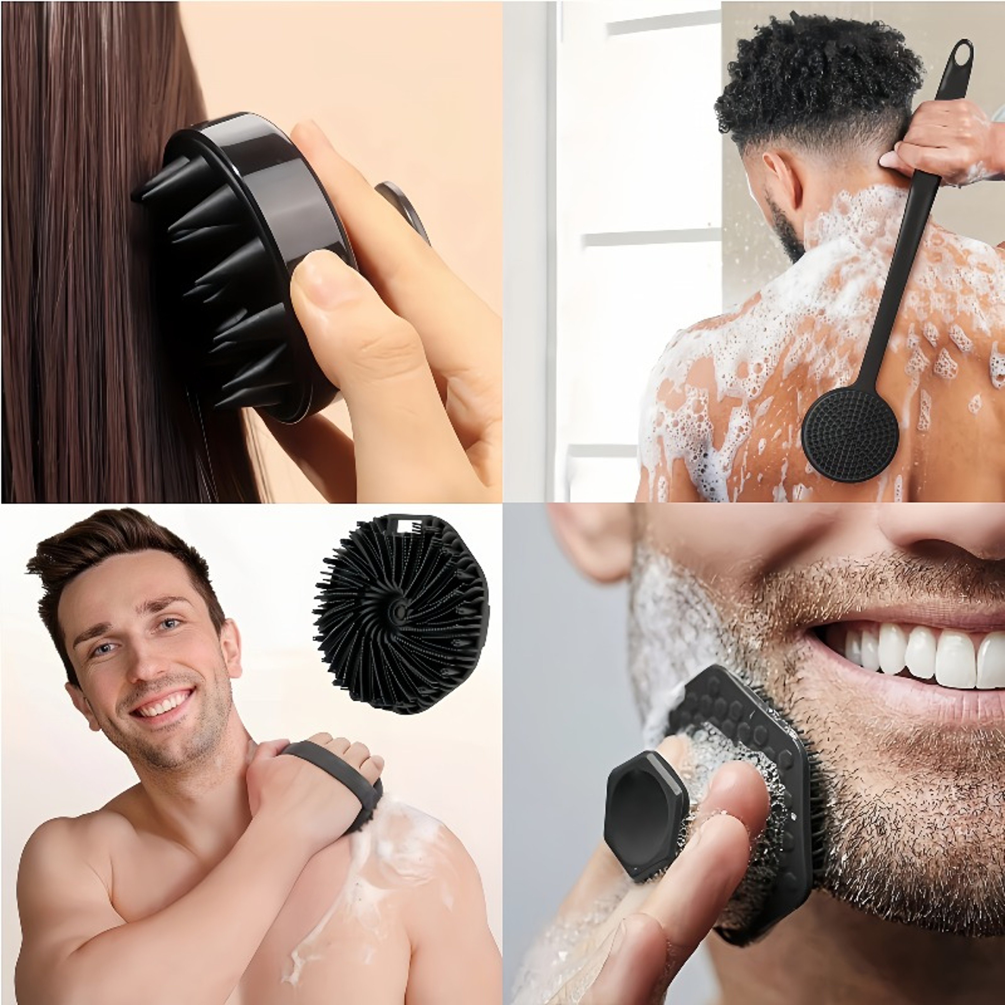 Silicone Bath Brush Set – Long Handle, Exfoliating Massage Brushes for Body, Back, and Face – view 5