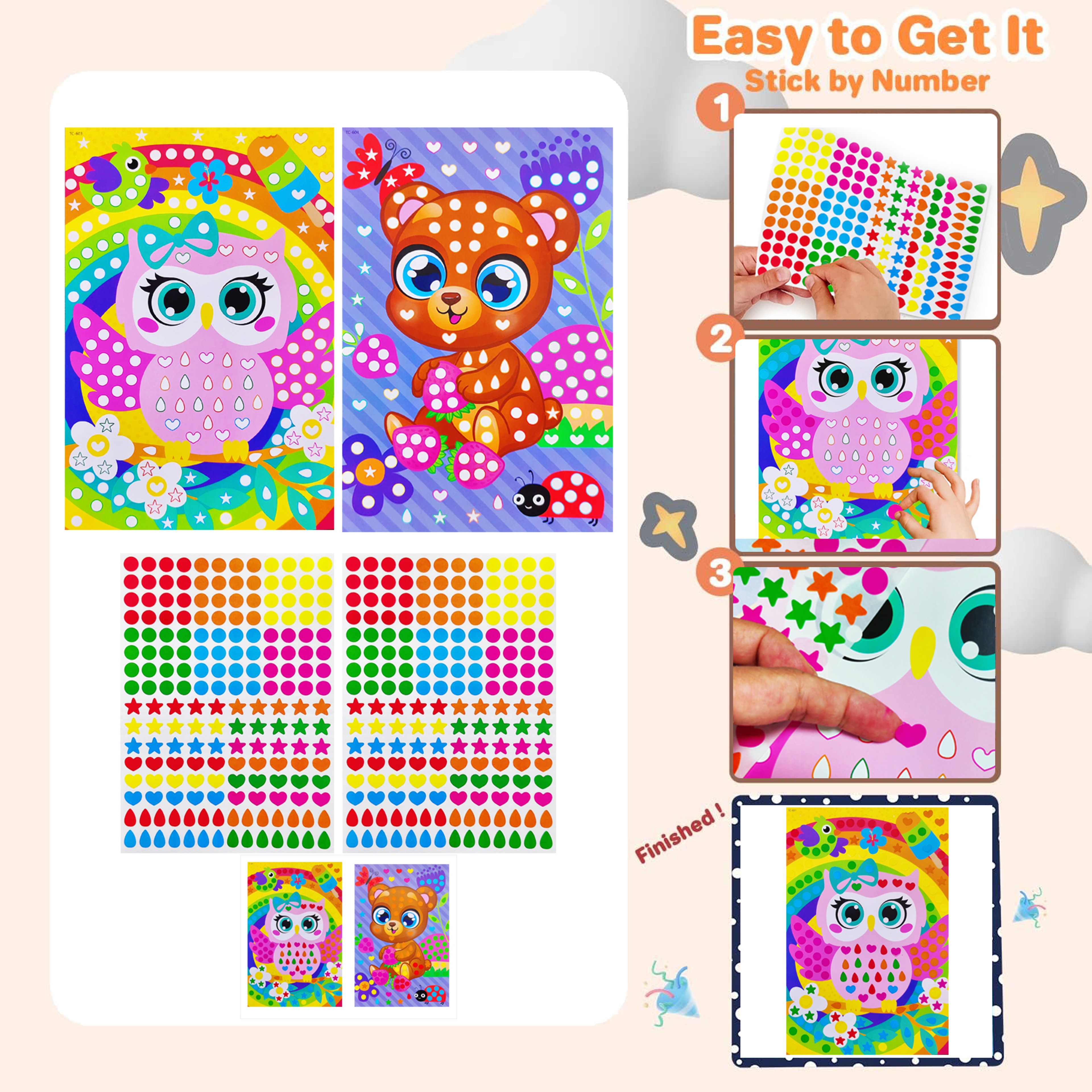 Children Dot Coloring Book  DIY Color Dot Cartoon Animal Drawing Mosaic Puzzle Stickers  Creative E 4