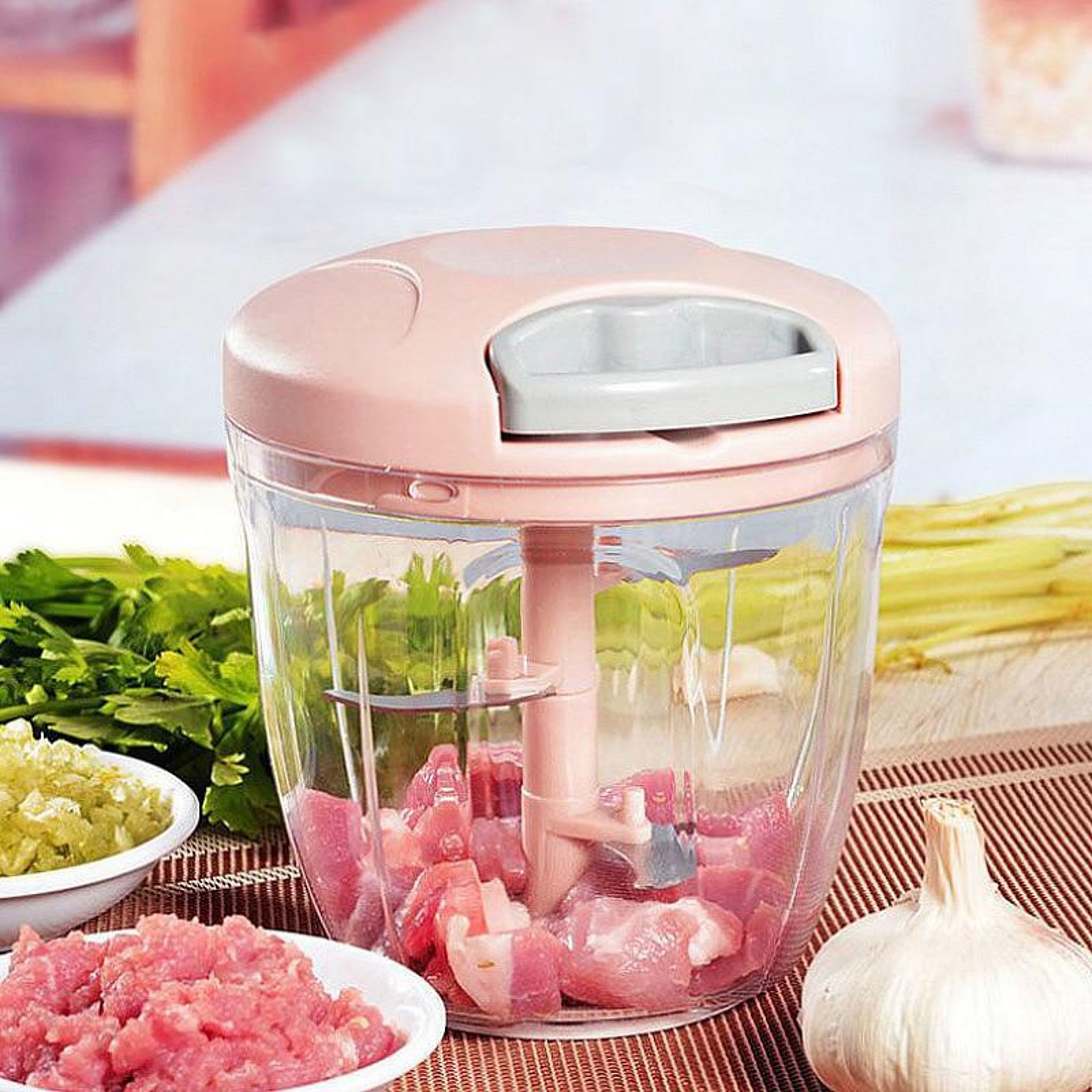 Manual Meat Mincer and Garlic Chopper - Vegetable Onion Cutter Kitchen Cooking Accessories – view 10