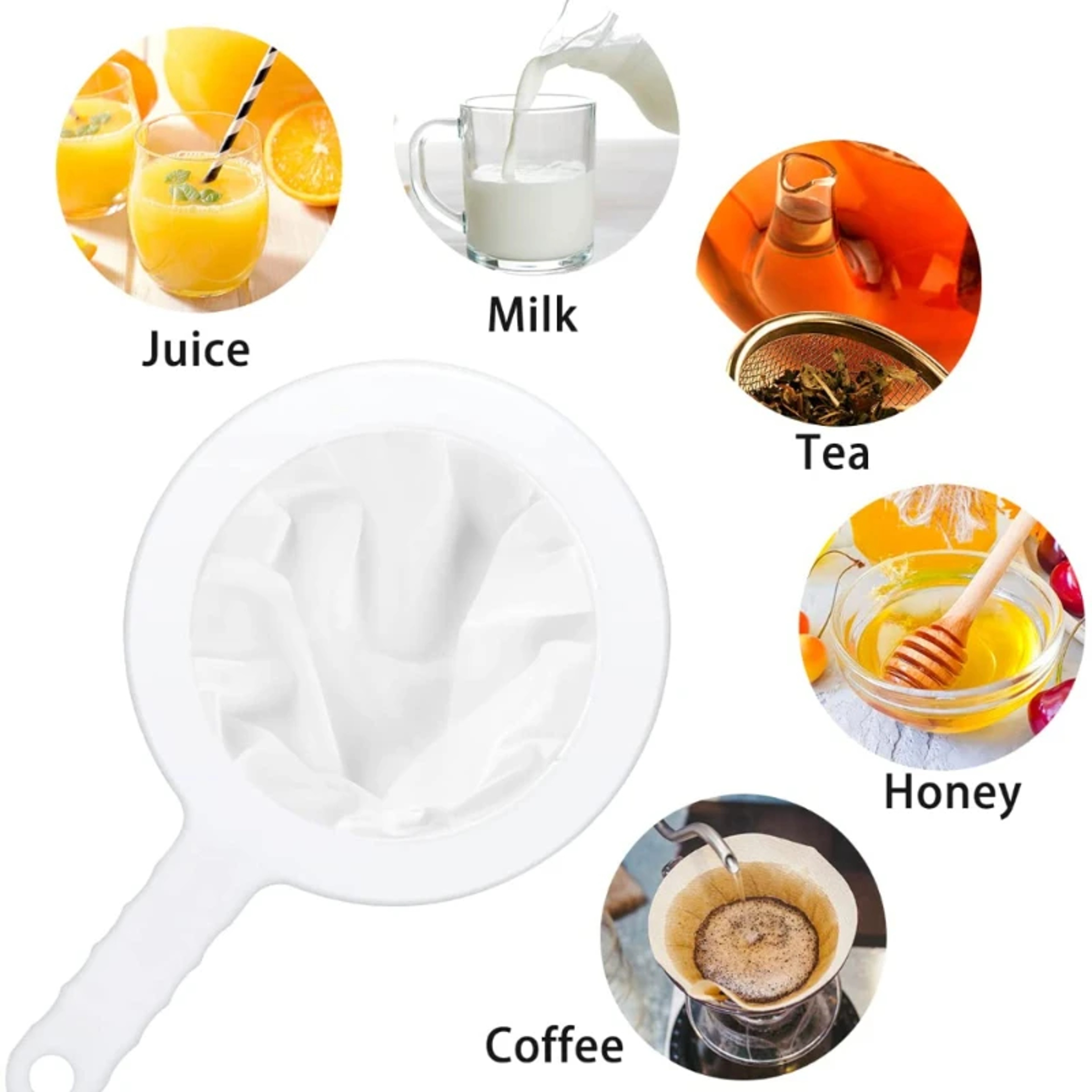 Ultra Fine Mesh Strainer  Washable Nylon Spoon Sieve For Soy Milk Juice Coffee Tea  More 5